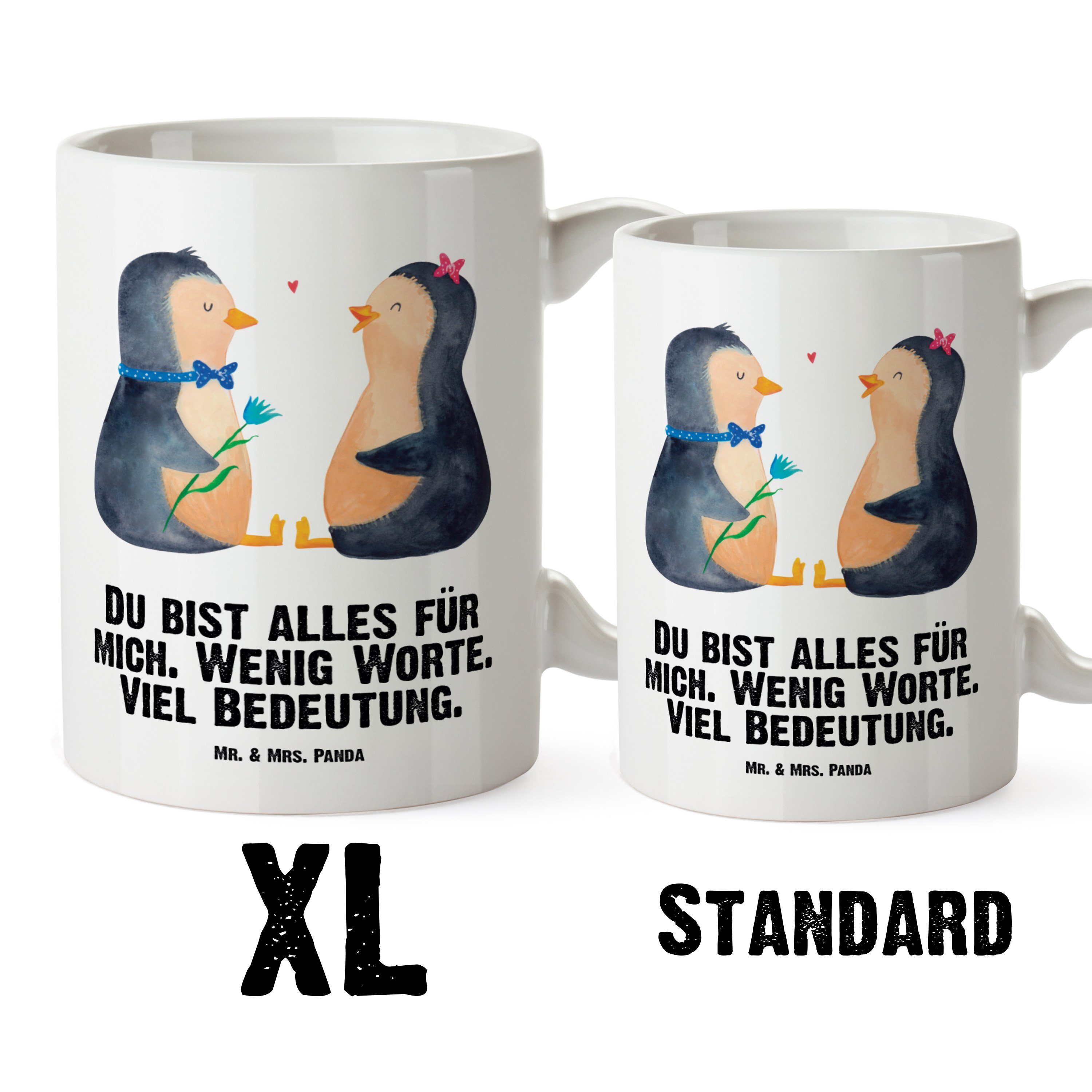 Mr. & Geschenk, Keramik Teetasse, Weiß Mrs. Pinguin - XL Tasse XL große Pärchen Große - Tasse, Panda Tasse Li