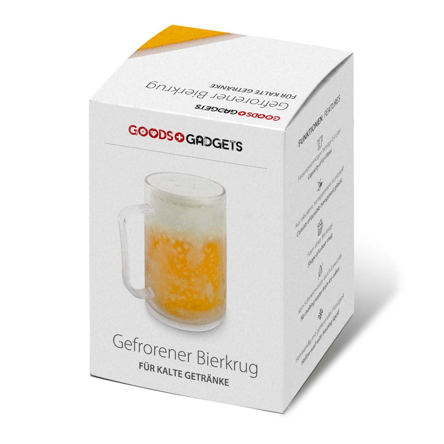 Goods+Gadgets Bierkrug Bierkrug Frozen Mug – Kühlbecher 0,4L mit Kühlakku für kalte Getränke, 1-tlg., Trinkglas mit Kühlakku