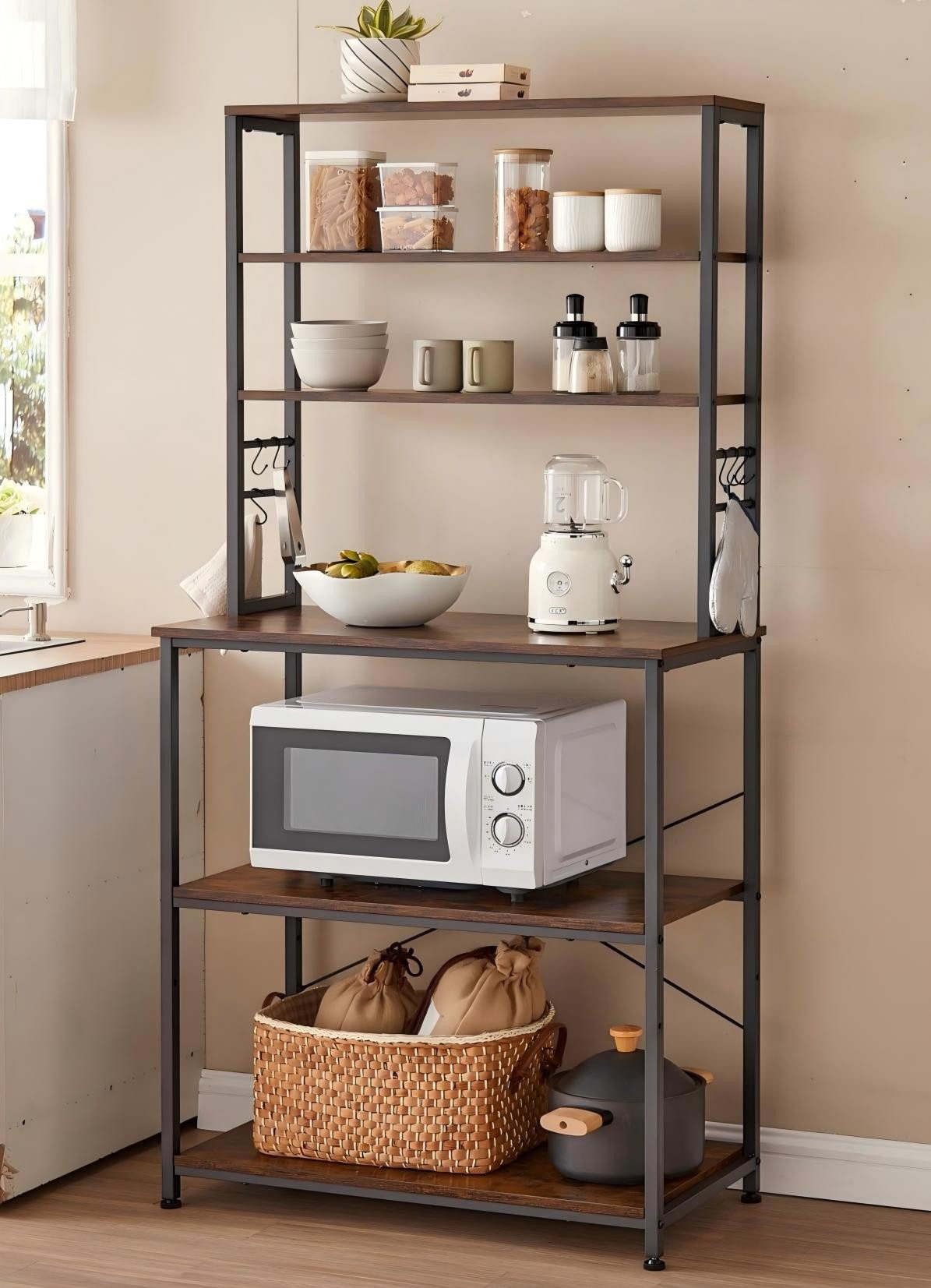 VASAGLE Standregal, Küchenregal mit 6 Haken, 40 x 80 x 167 cm(TxBxH)