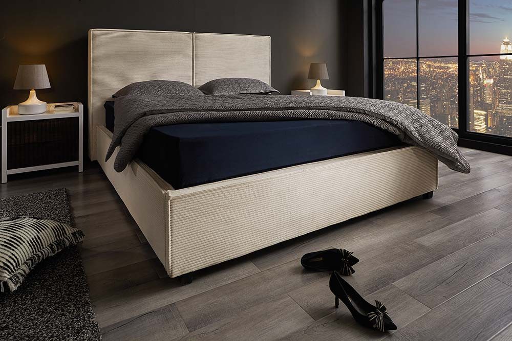riess-ambiente Boxbett ROCCO 160x200cm beige Cord – mit Bettkasten & Kopfteil, modern (Einzelartikel, 1-St), Cordstoff, gepolstertes Kopfteil, mit Stauraum, Design