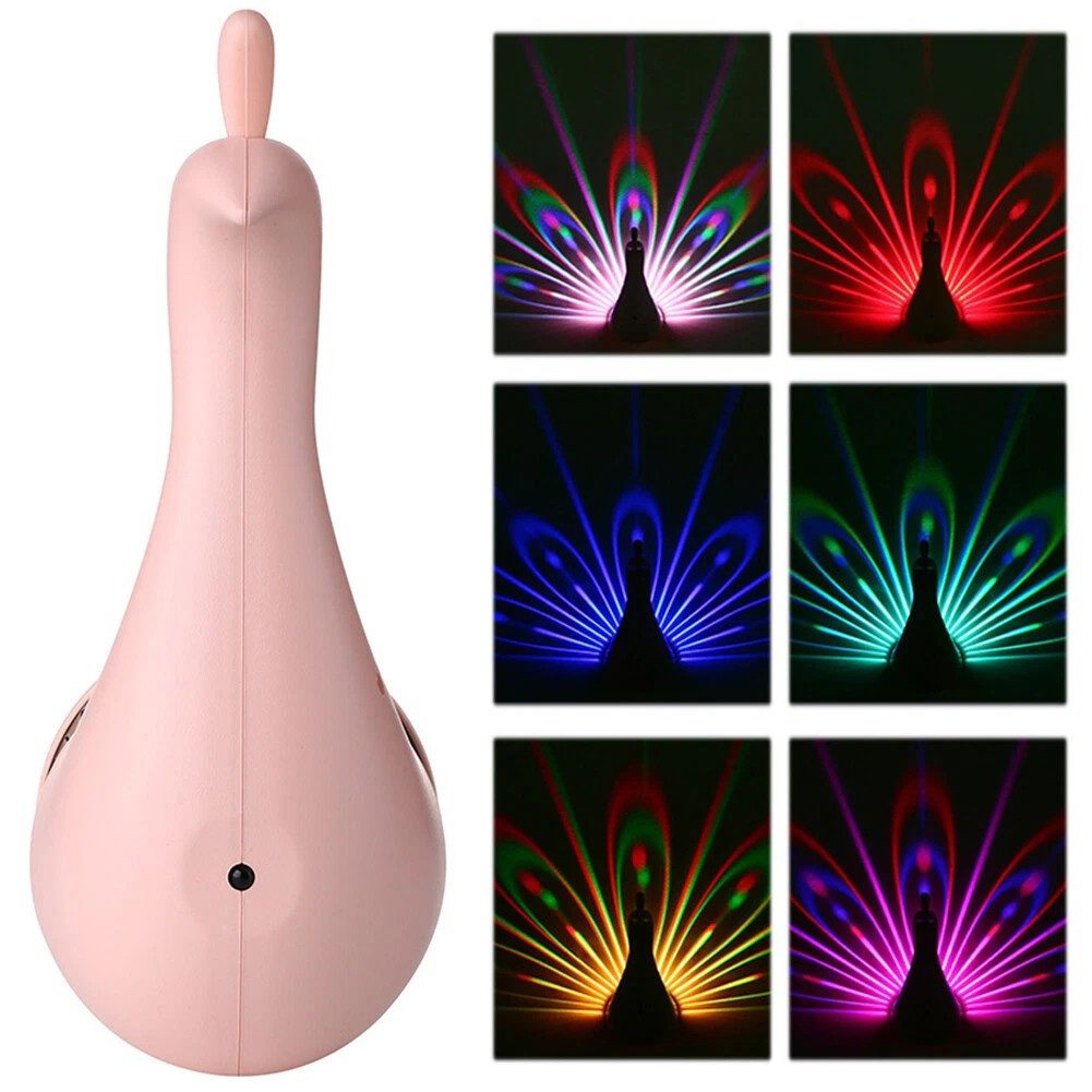 QUBEBU LED Nachtlicht Baby Kinder Nachtlicht Pfauenmuster Projektor Touch LED Wandleuchte, Rosa, LED fest integriert, Silikon Nachtlicht Baby Tischlampe für Kinderzimmer Babyzimmer Deko, mit Fernbedienung, 9 Modi, Wandleuchte für Party Schlafzimmer Geschenk