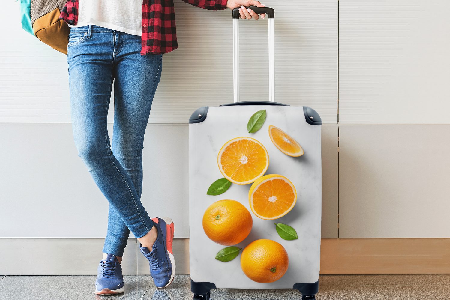 Reisekoffer Handgepäckkoffer Orange - Obst rollen, MuchoWow Rollen, Trolley, Reisetasche Ferien, Marmor, 4 für mit Handgepäck -