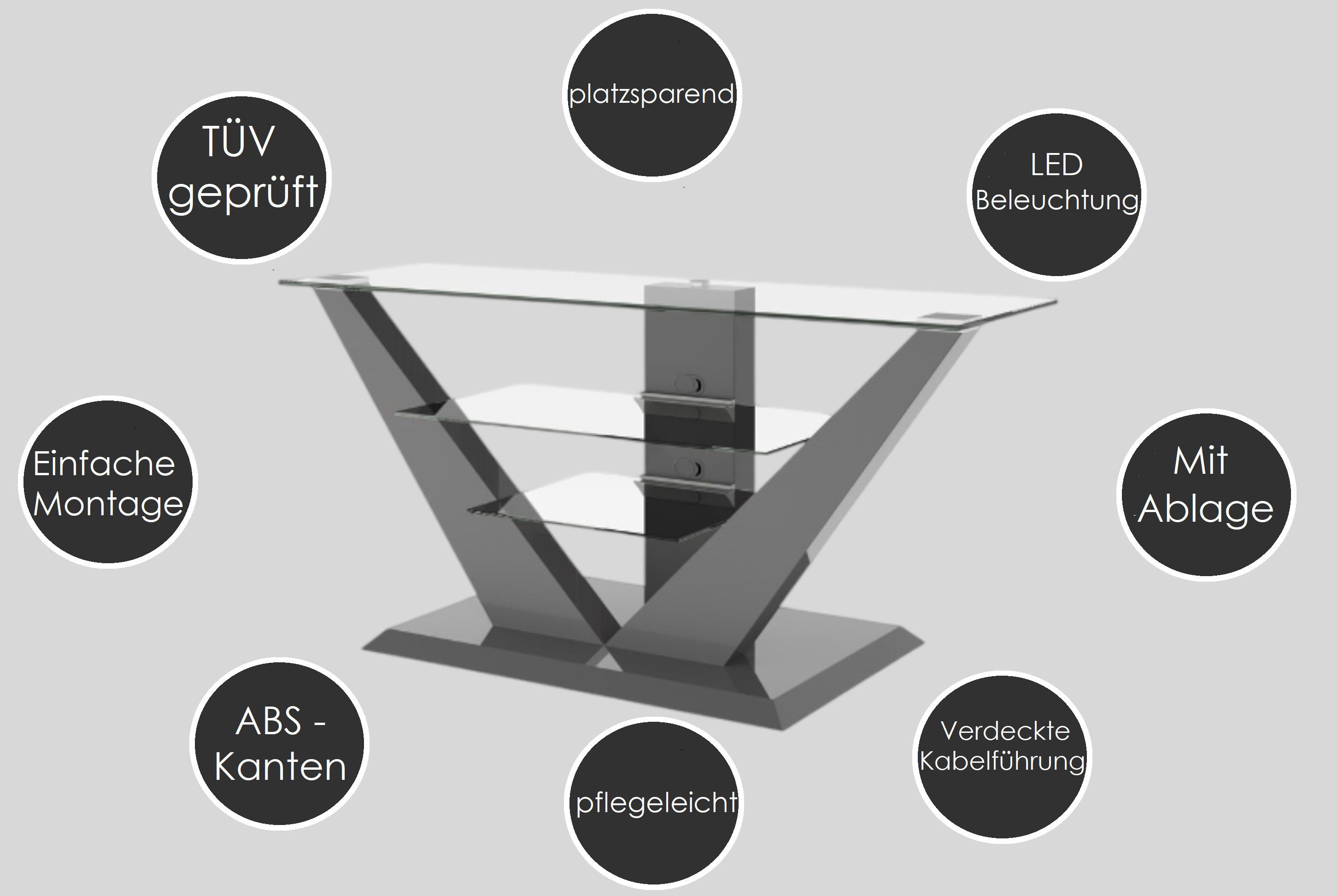 designimpex TV-Rack TV Schrank HL-111 Hochglanz TV Möbel TV Rack TV Ständer Fernsehtisch