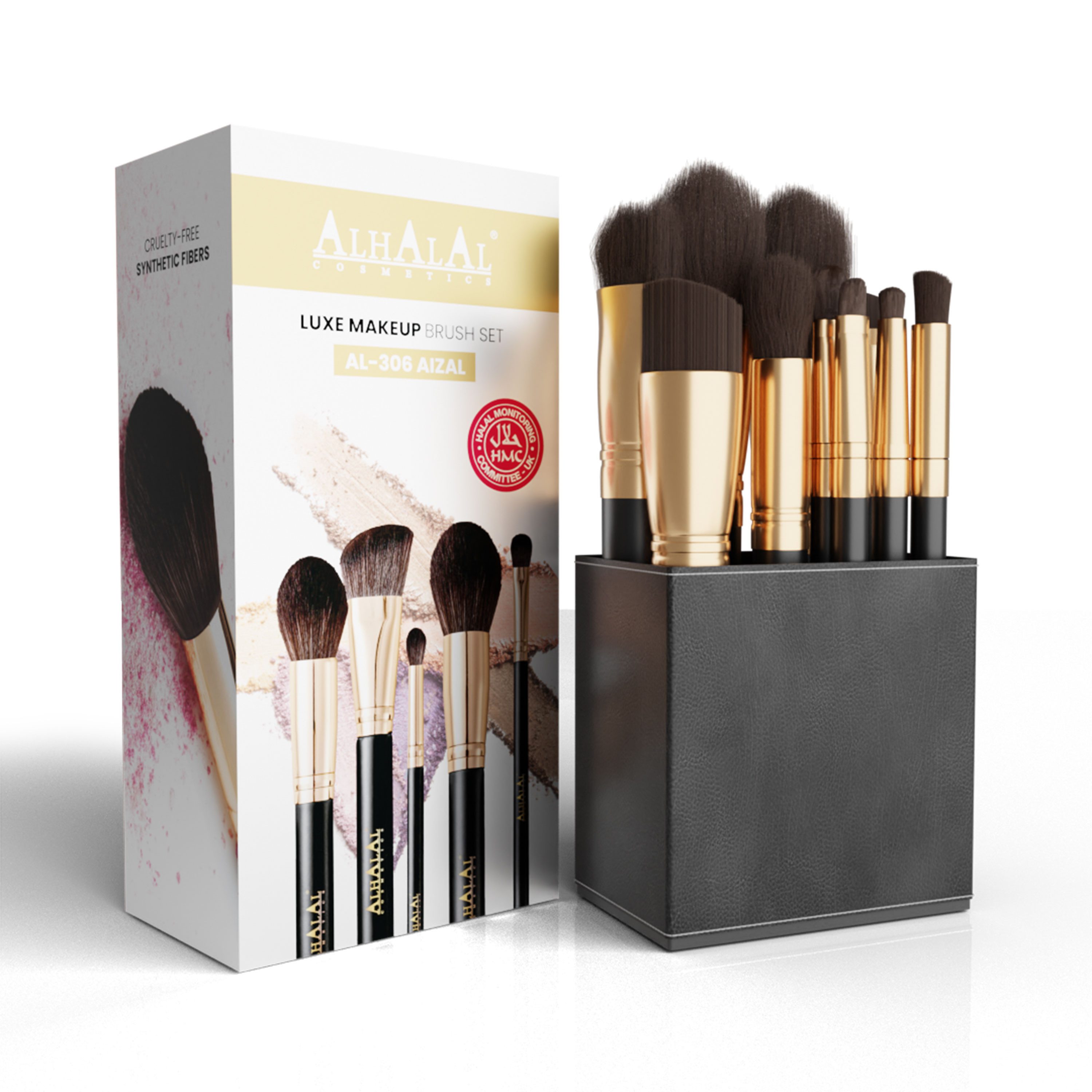 Alhalal Cosmetics Ltd. Kosmetikpinsel-Set Halal Schminkpinsel-Set AIZAL – Profi-Qualität, vegan, halal magnetische Aufbewahrungsbox