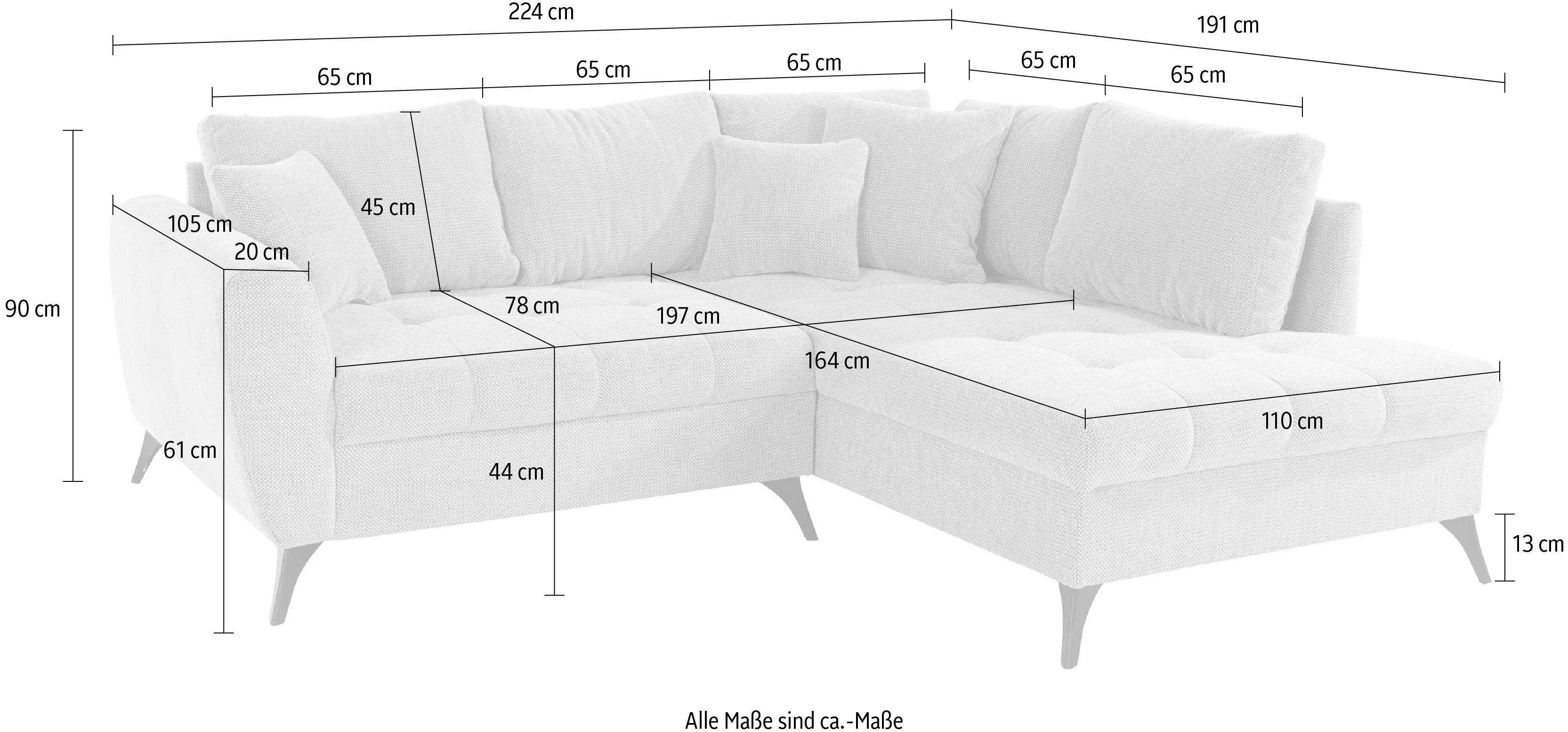 INOSIGN Ecksofa Lörby, auch mit clean-Bezug, feine Kissen lose Steppung Aqua im Sitzbereich