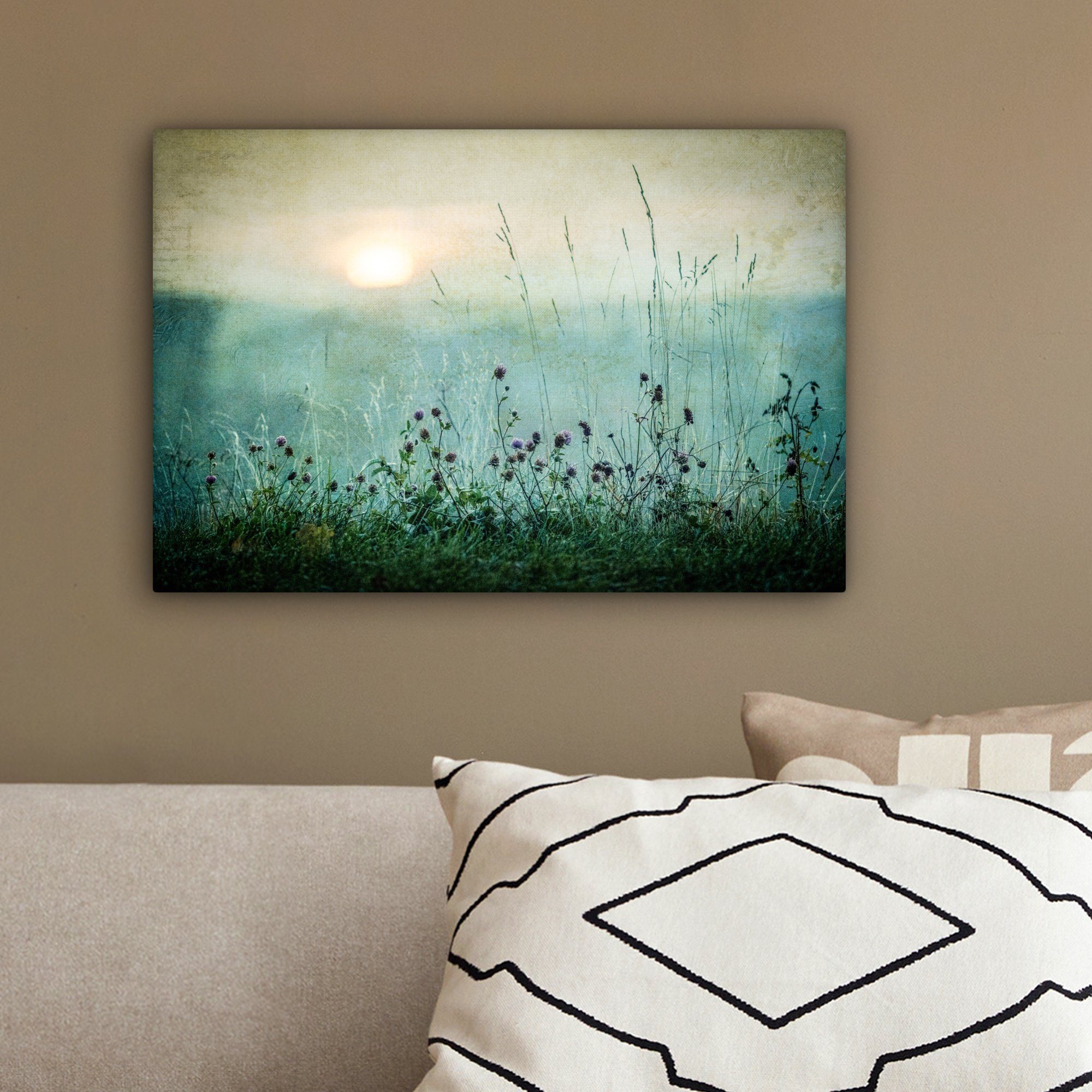 OneMillionCanvasses® Leinwandbild Natur - Vintage - Blumen - Sonne, Fotodruck (1 St), Leinwand Bilder Klein, Wand Dekoration Aesthetic 30x20 cm – Bild 4 von 5
