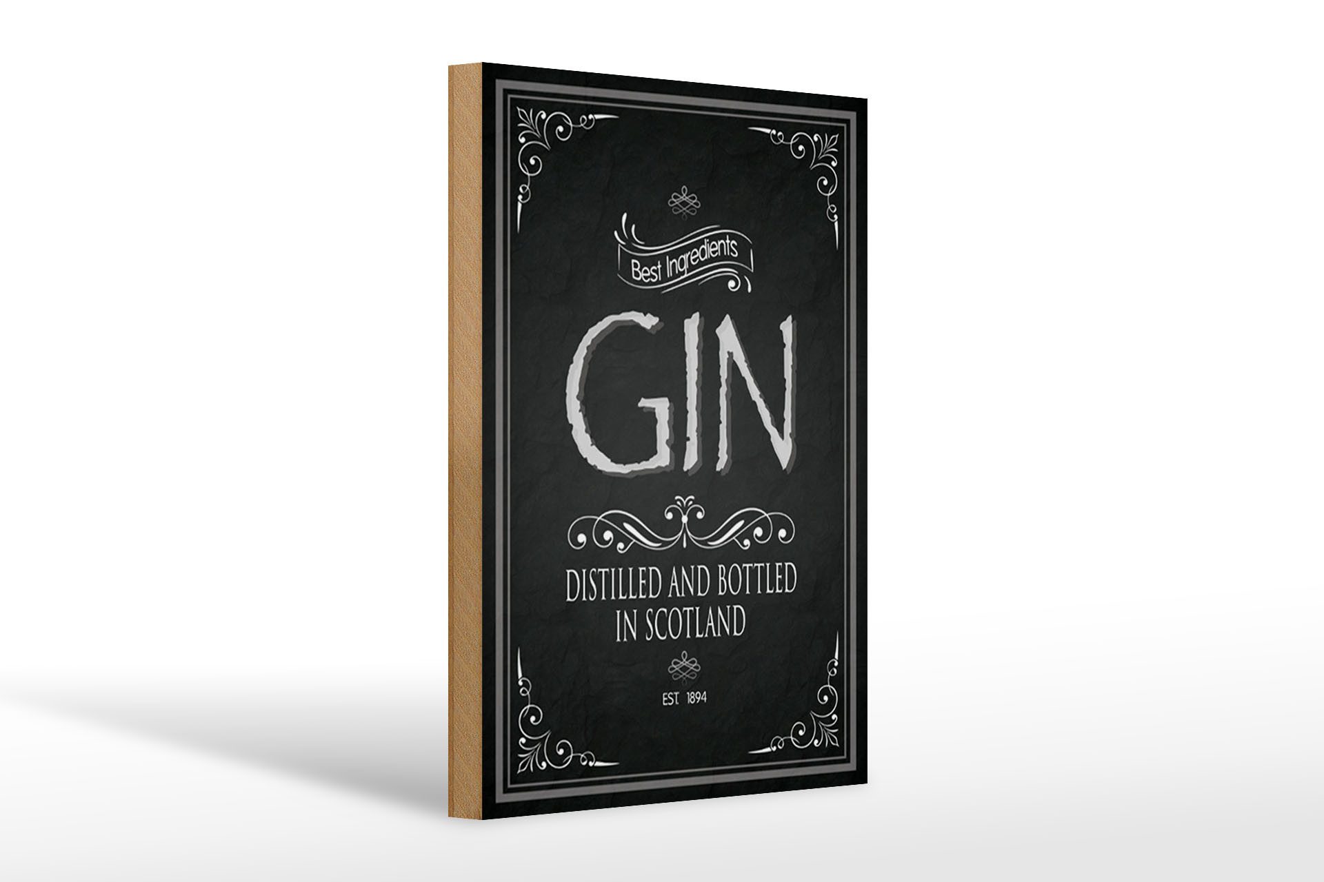Holzbild 20x30cm Gin best ingredients scotland