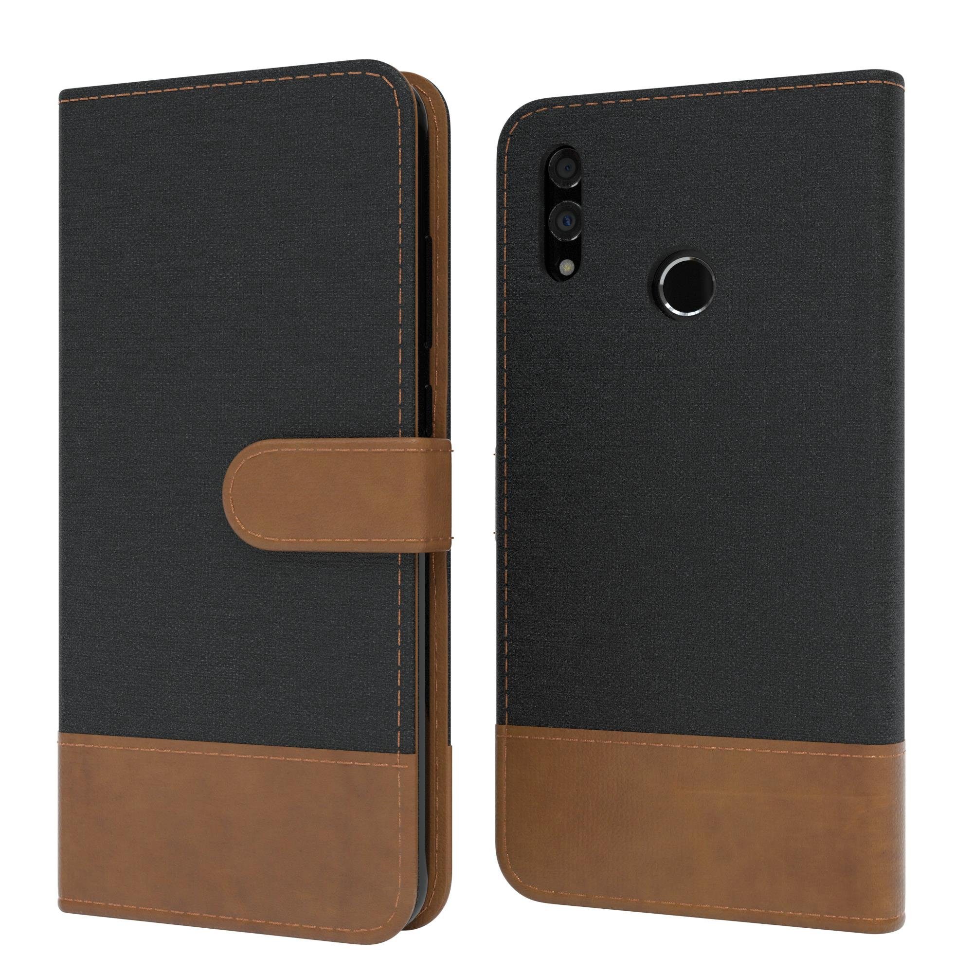 EAZY CASE Handyhülle Bookstyle Jeans für Huawei Honor 10 Lite 6,21 Zoll, Handytasche Jeans mit Standfunktion und Visitenkartenfach Schwarz