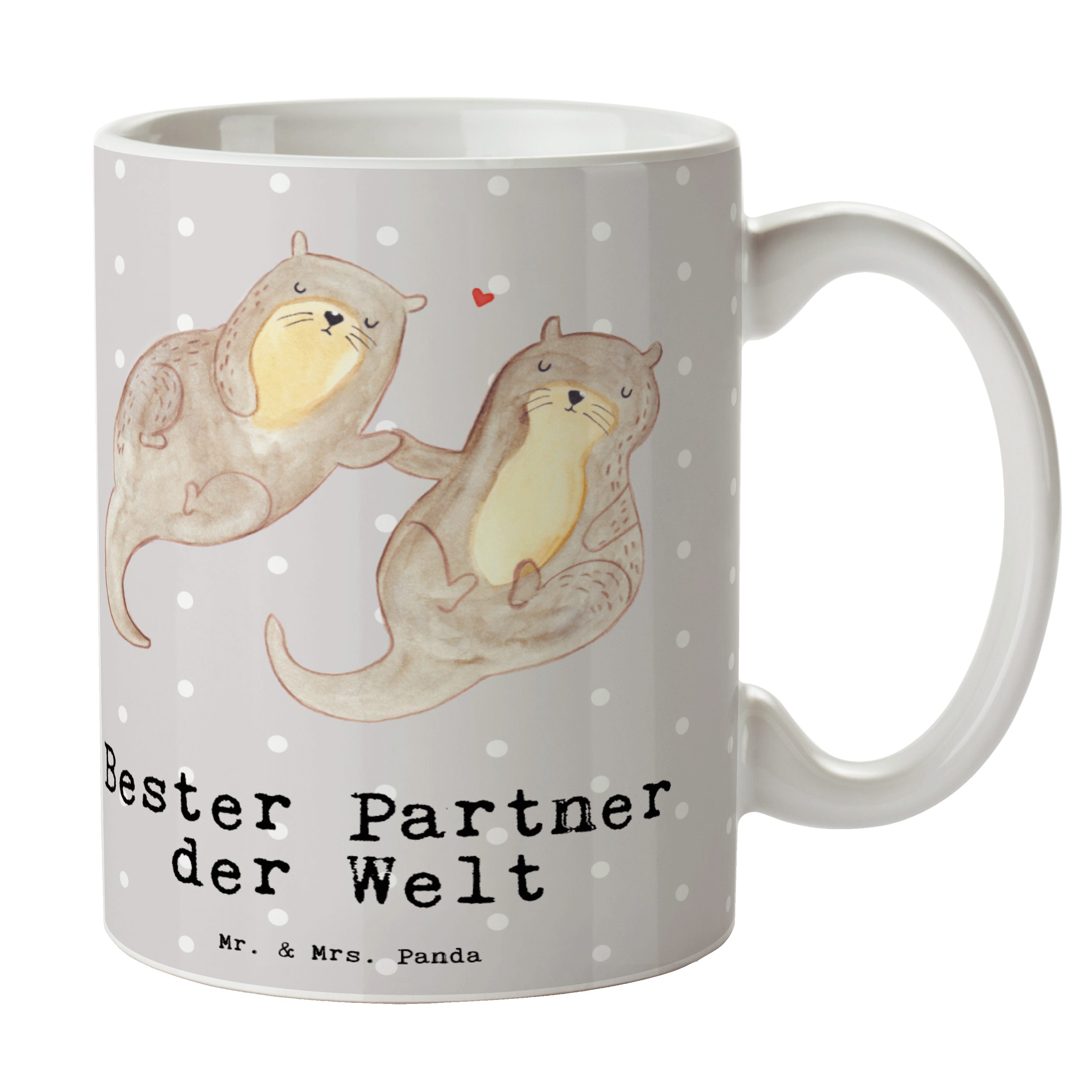 Mr. & Mrs. Panda Tasse Otter Bester Partner der Welt - Grau Pastell - Geschenk, Büro, Gesche, Keramik