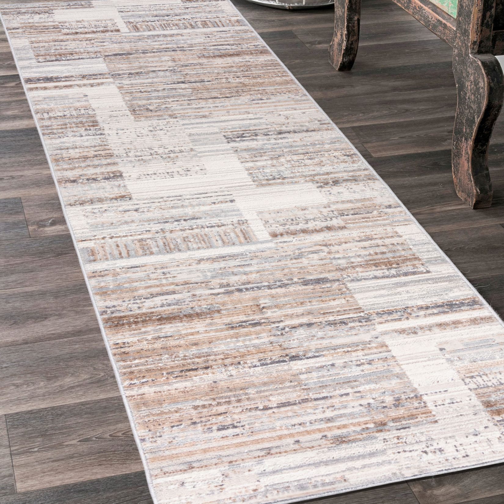 Mazovia Läufer Modern Abstrakt Beige Creme Flur, Schlafzimmer, Diele, Fußbodenheizung – Bild 2 von 5