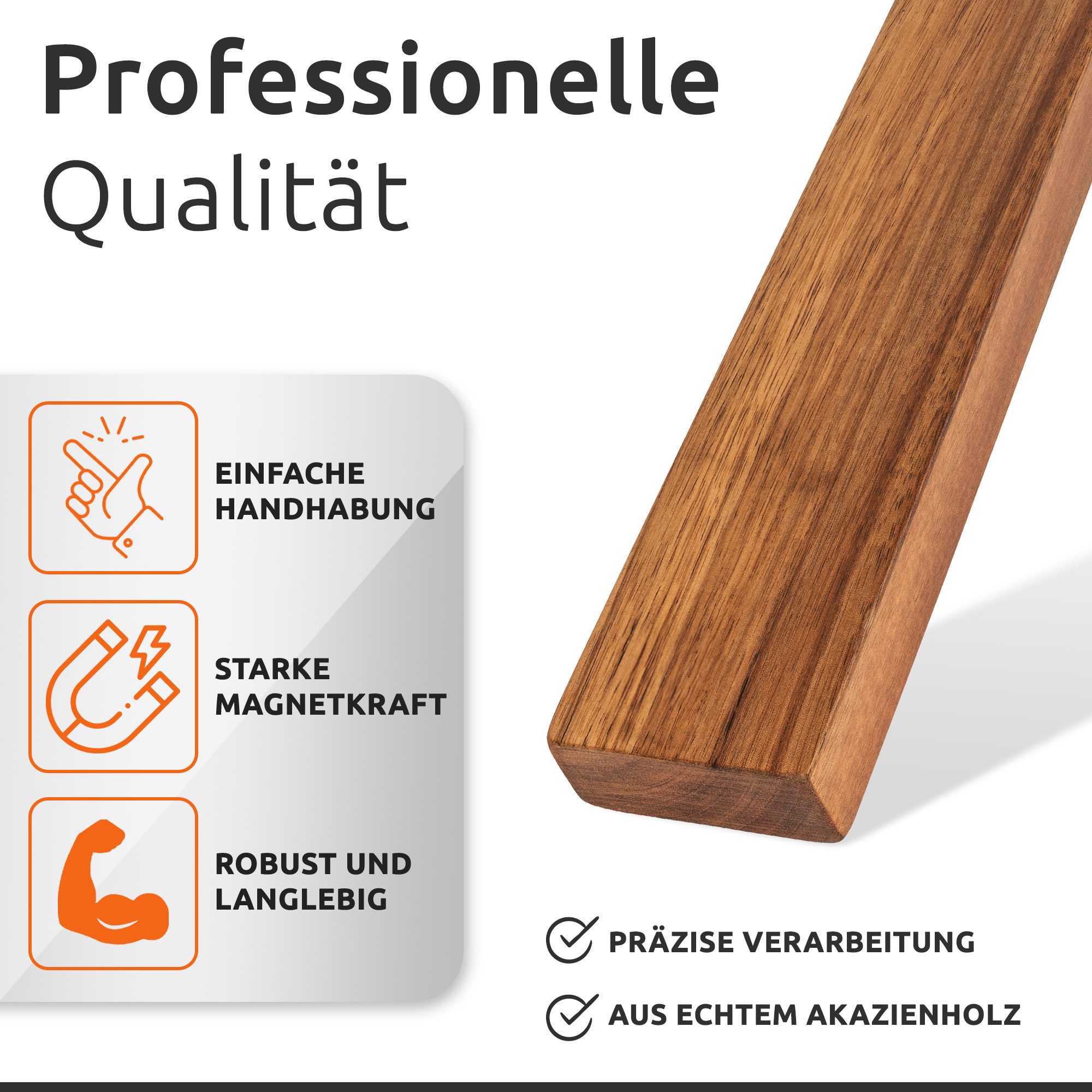 ECENCE Wand-Magnet Messer-Leiste Magnetleiste Messer aus Akazienholz 40cm zum Kleben oder Bohren