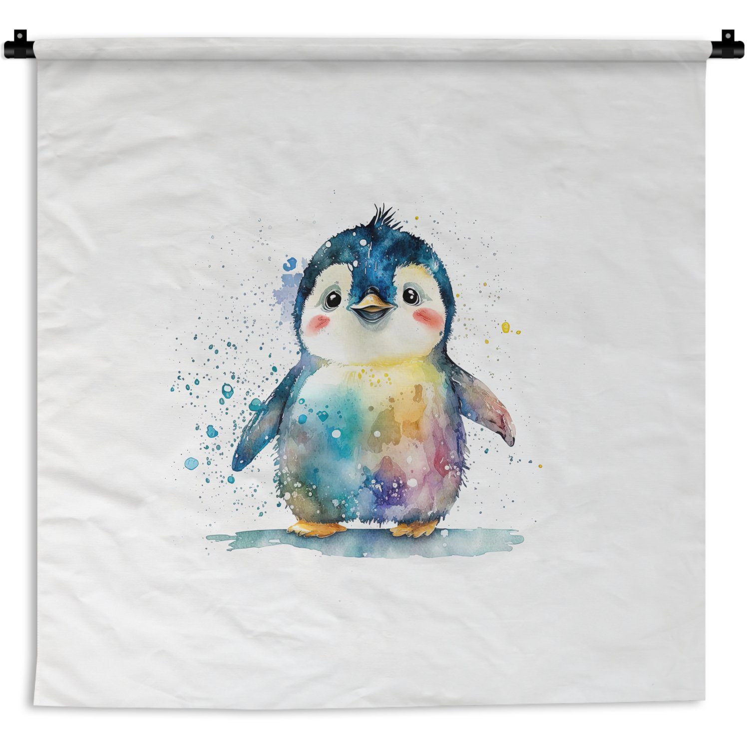 MuchoWow Wanddekoobjekt Pinguin - Regenbogen Wandbehang, - für Kleid, - Kinder, Kinderzimmer Tiere - Wohnzimmer, Wanddeko Schlafzimmer, Aquarell