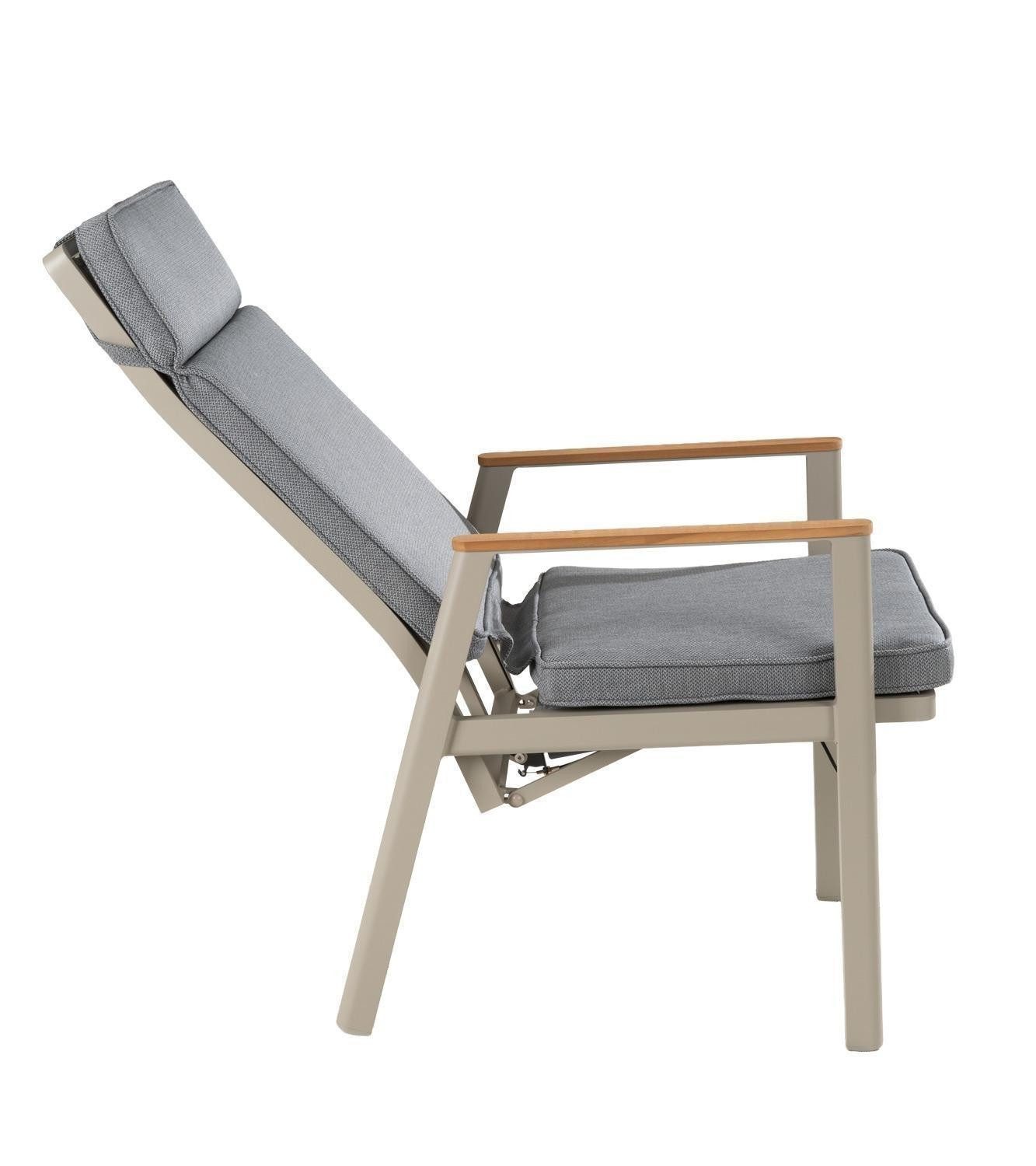 Outdoor Gartenstuhl MIRA, Beige, Hellgrau, Taupe, Aluminium, Textilen, (Set, 2 St), mit Kissen, Rücken verstellbar, B 58 x H 110 x T 65 cm