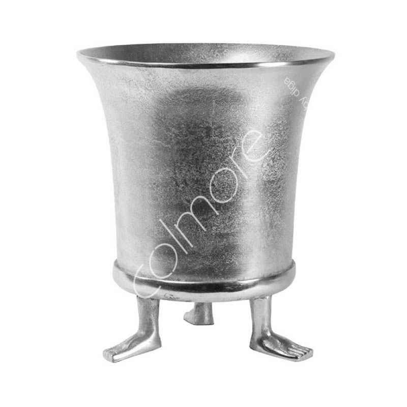 colmore Dekovase Vase Silber Deko Metall auf Fuß Modern Colmore Kübel Rund 33 cm, Auf Fuß