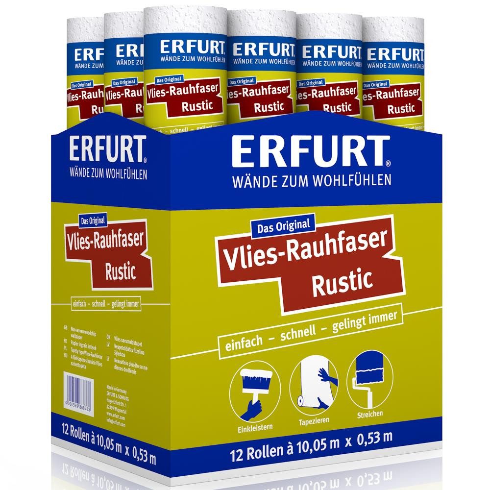 ERFURT Vliestapete Rauhfaser RUSTIC, 10,05 m x 0,53 m - 12 Rollen