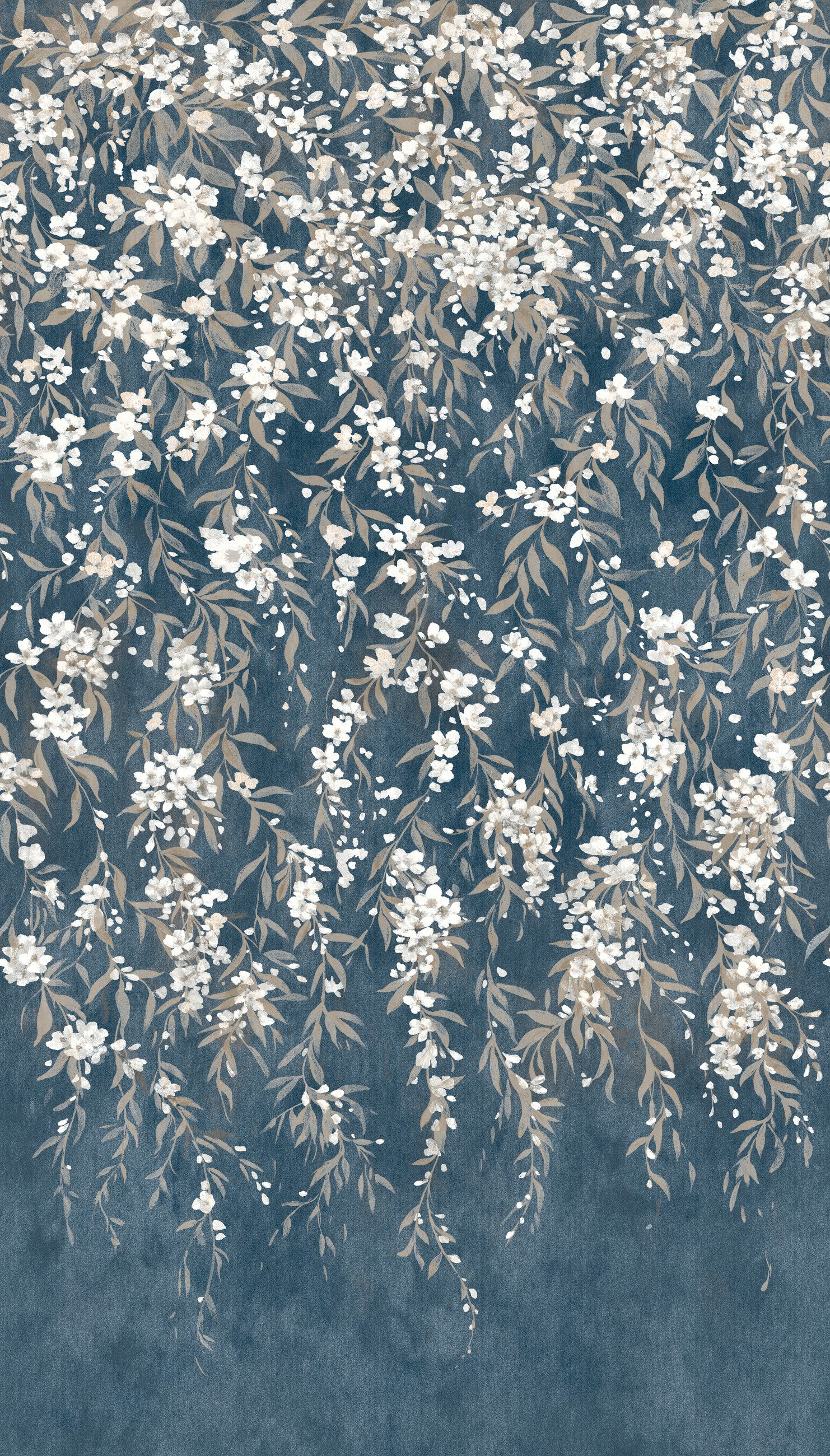Rasch Fototapete Blumen mit Blumenranken in Blau - 2,80m x 1,59m - Noble Zen, strukturiert, floral, natürlich, botanisch, geblümt, (1 St), Blumentapete