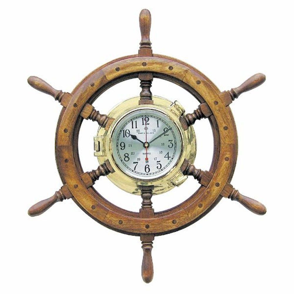 Linoows Uhr Marine Wanduhr, Große Bullaugen Uhr im Steuerrad aus Messing und Holz