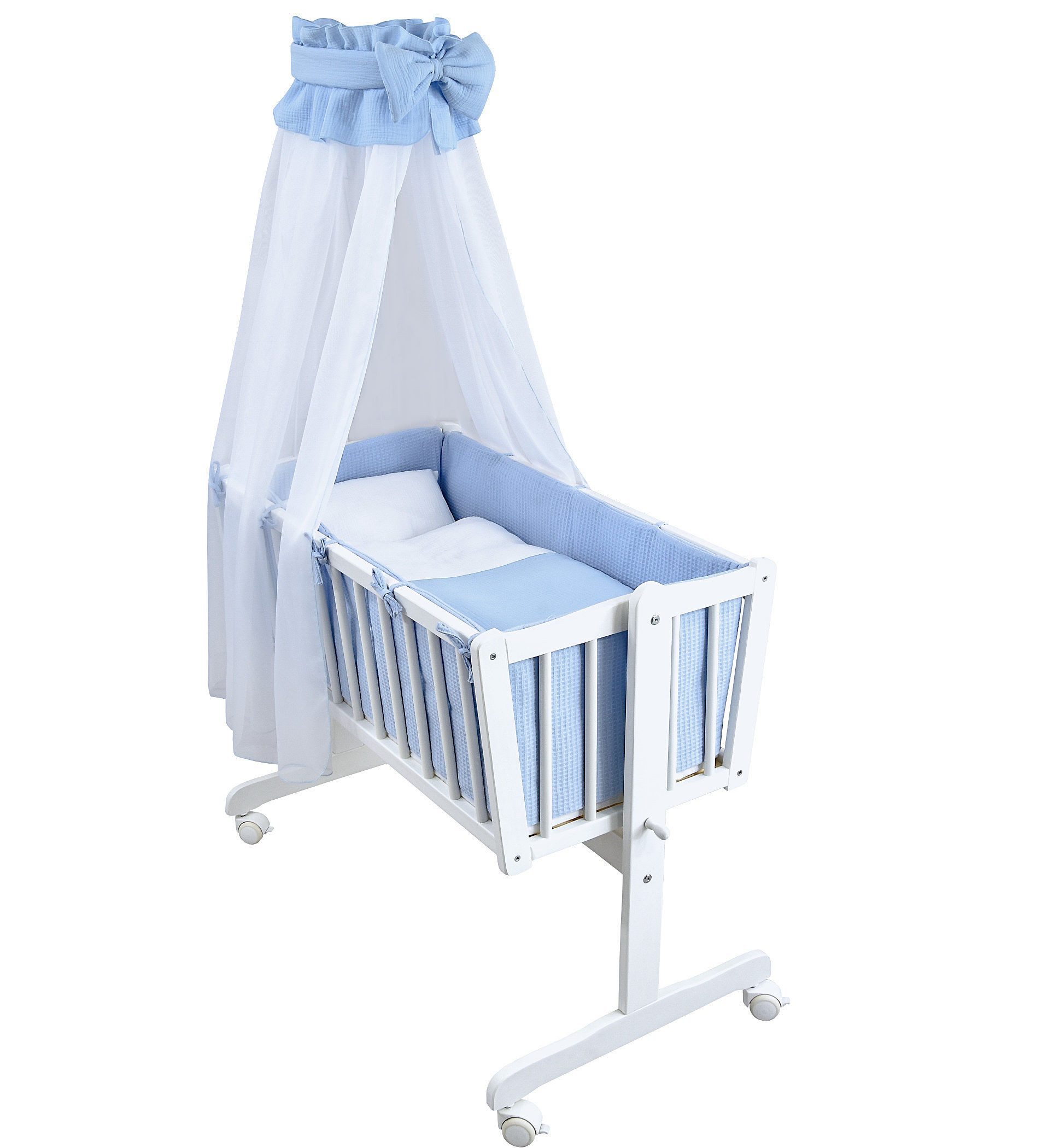 Stubenbett Babywiege Komplettset Waffelpique Musselin
