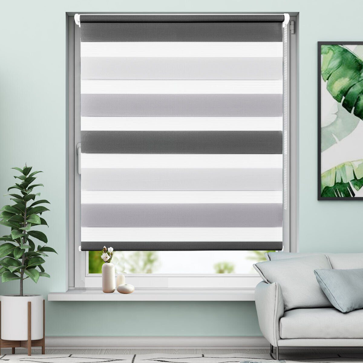 Doppelrollo ohne Bohren, Weiß-Beige-Braun/Weiß-Grau-Anthrazit, OUBO, Lichtdurchlässig Rollo für Fenster & Tür, Klemmfix, Klemmträger, Lichtschutz schnelle und einfache Montage mit beiliegendem