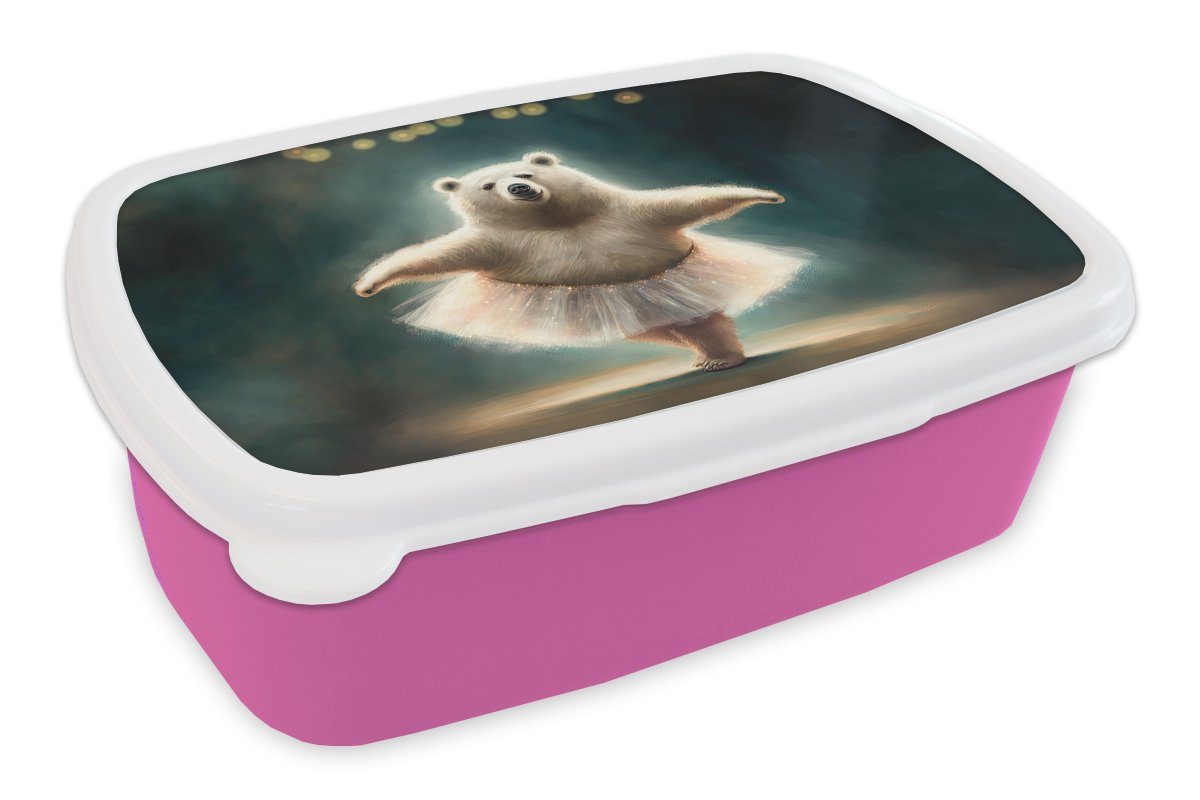 MuchoWow Lunchbox Eisbär - für - rosa Kunststoff, (2-tlg), - Rock Erwachsene, Mädchen, Kinder, Ballett Kunststoff Brotdose - Snackbox, Porträt Brotbox Kinder, Tiere 
