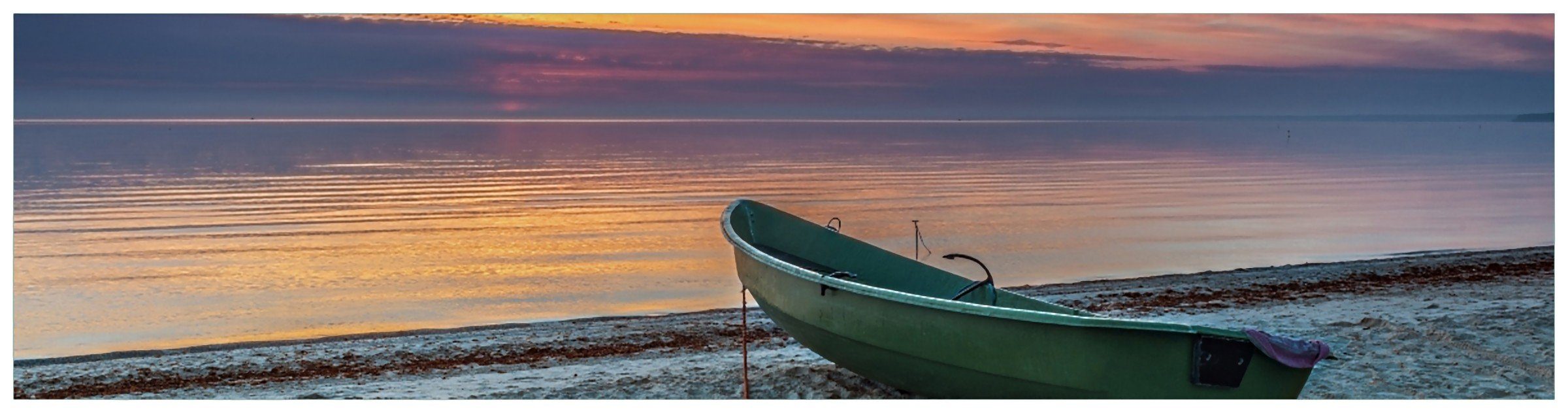 mit Küchenrückwand Fischerboot Einsames Anker am Wallario (1-tlg) Strand,