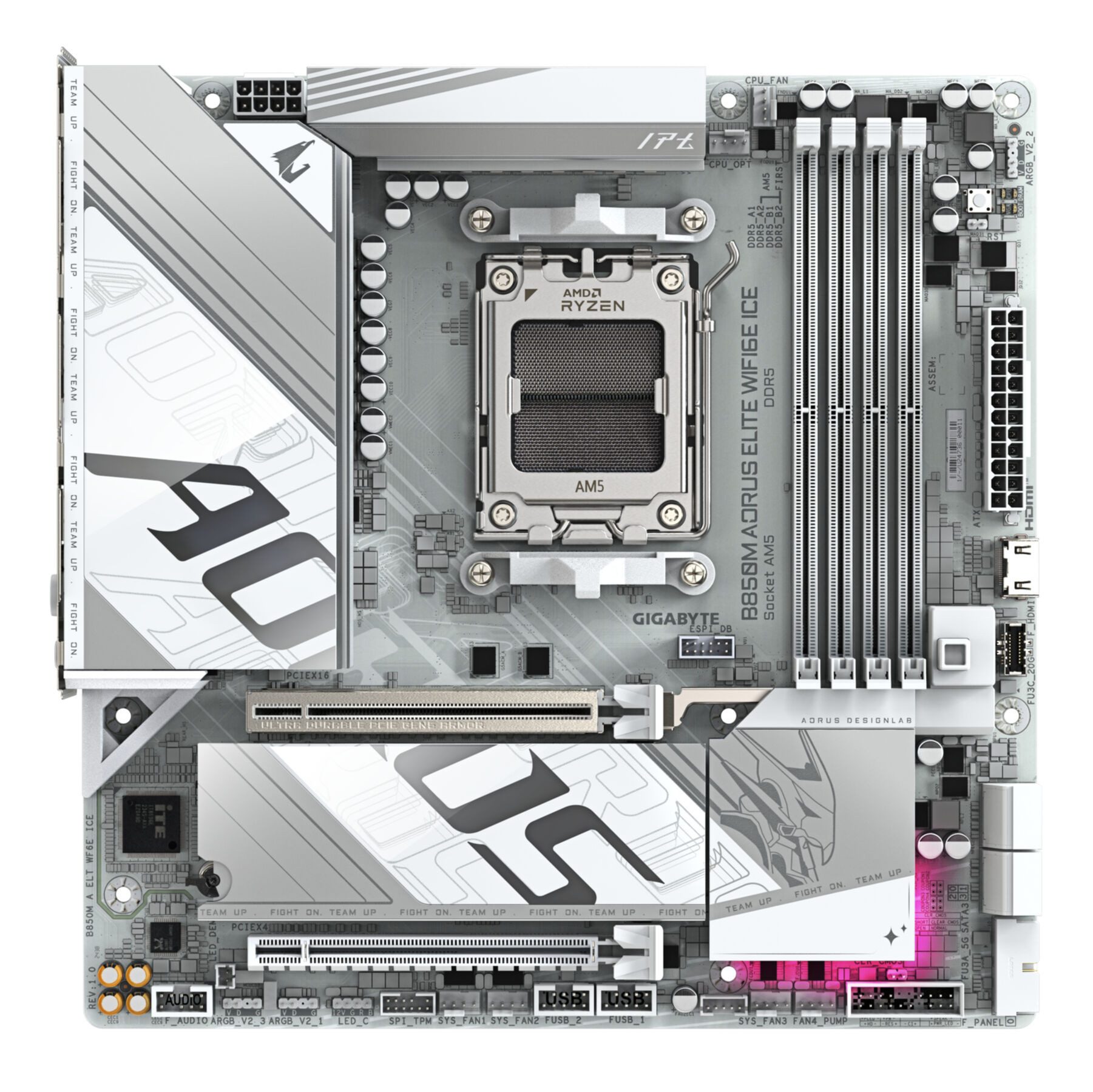 Gigabyte B850M AORUS ELITE WIFI6E ICE Motherboard - AMD Ryzen 9000 Series CPUs, Mainboard