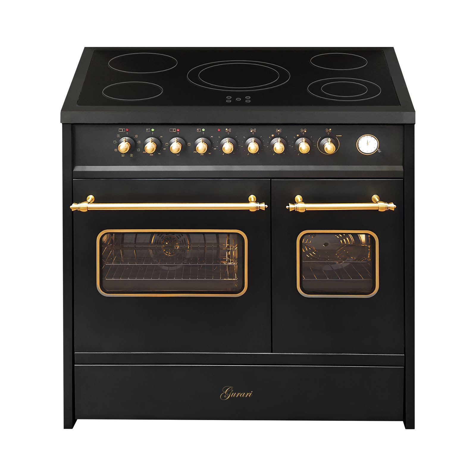 GURARI Elektro-Standherd GCH E 912 DF BL r, mit 1-fach-Teleskopauszug, Elektro Standherd 90 cm, Doppelbackofen, Schwarz, Nostalgie Herd