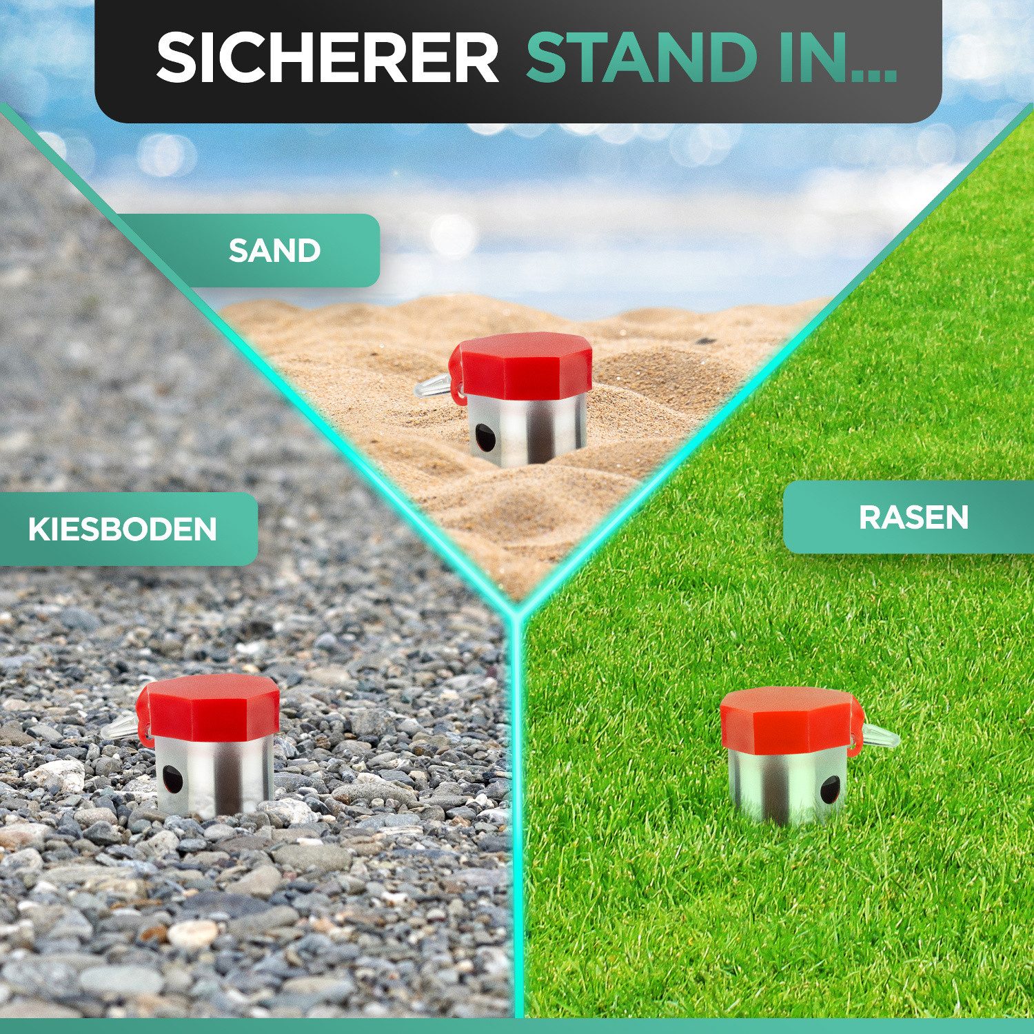 Kamelio Bodenhülse 2xMetall Sonnenschirmständer Ø25-55mm Schirmständer für Wäschespinne, für Sonnenschirm, Wäschespinne, (5 Adapter)