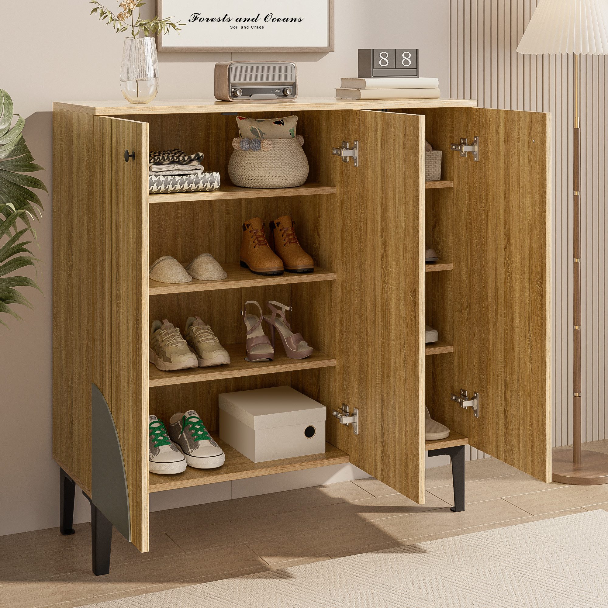 BlingBin Schuhschrank Schuhregal Schuhkipper Schuhkommode (Er bietet Platz für 12 bis 16 Paar Schuhe, 1-St., mit 3 Türen) 90L × 32B × 94H (cm), Holzoptik