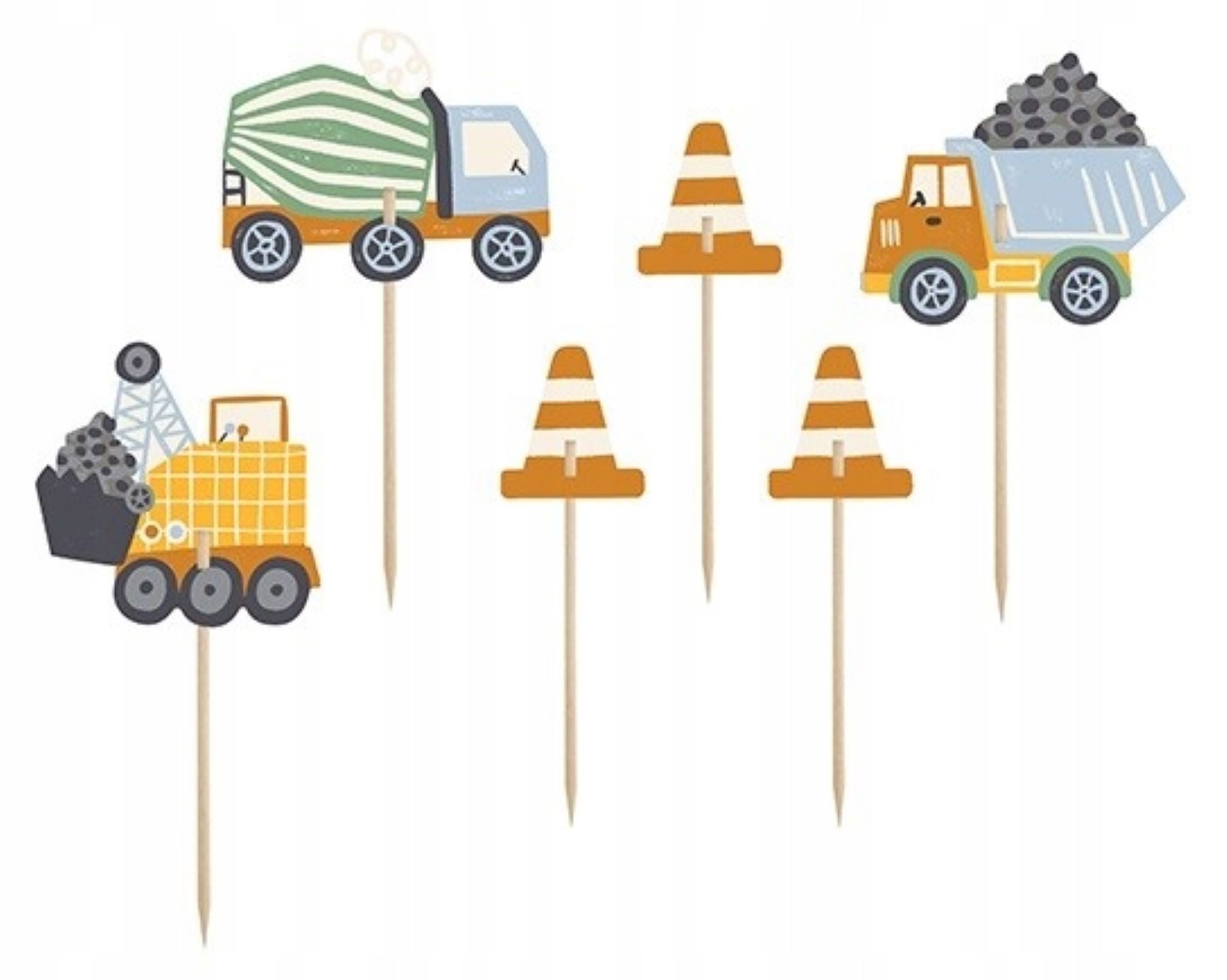 partydeco, Topper Baufahrzeuge Muffin Toppers, 6 Stk. Deko für Kindergeburtstag, Papier