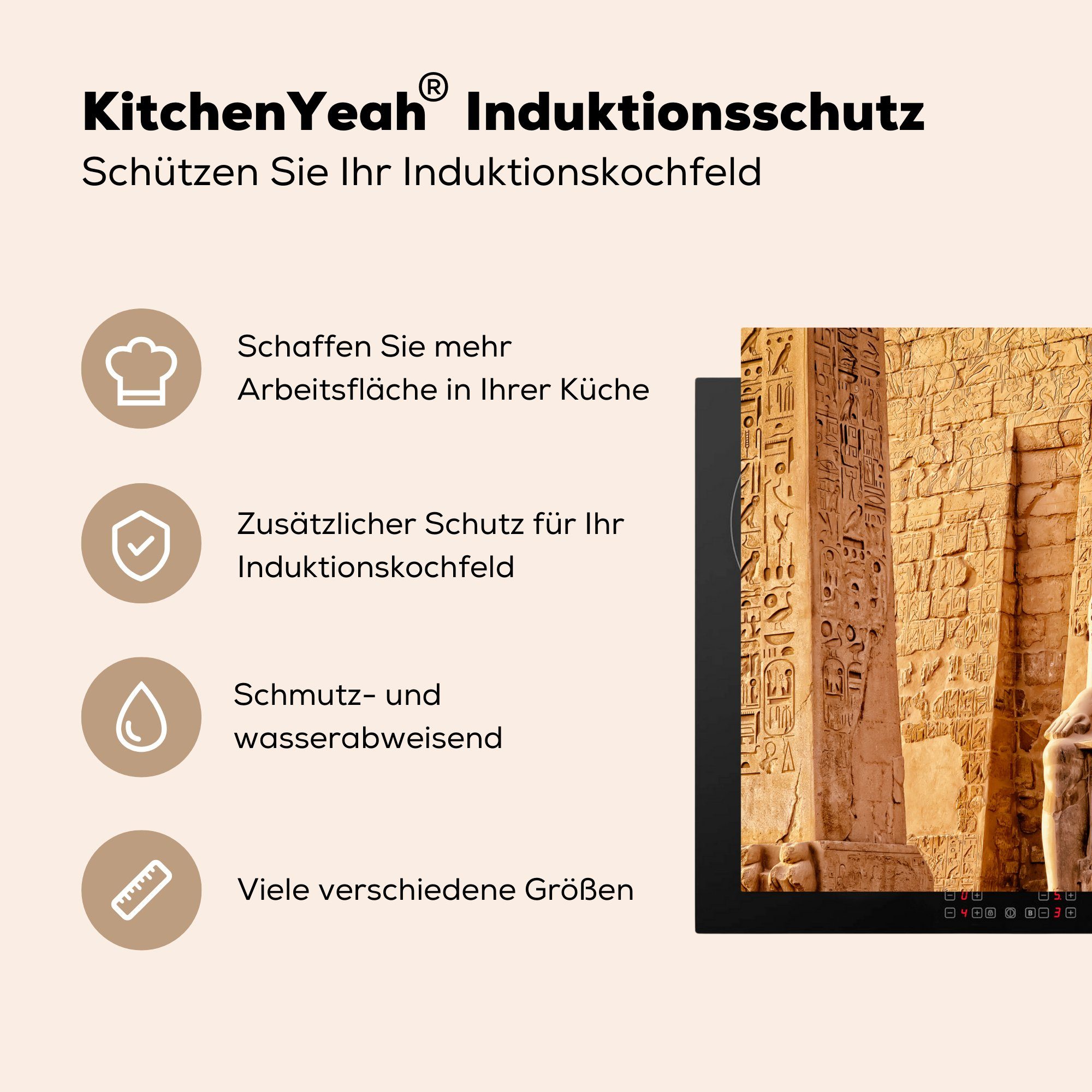 Pharao, Ceranfeldabdeckung, (1 tlg), - Ägypten küche Statue für Vinyl, cm, - Herdblende-/Abdeckplatte MuchoWow Arbeitsplatte 78x78