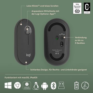 Logitech Pebble 2 Combo, kabellose Tastatur- und Maus-Set, leise, anpassbar, Bluetooth, Easy-Switch für Windows, macOS, iPadOS