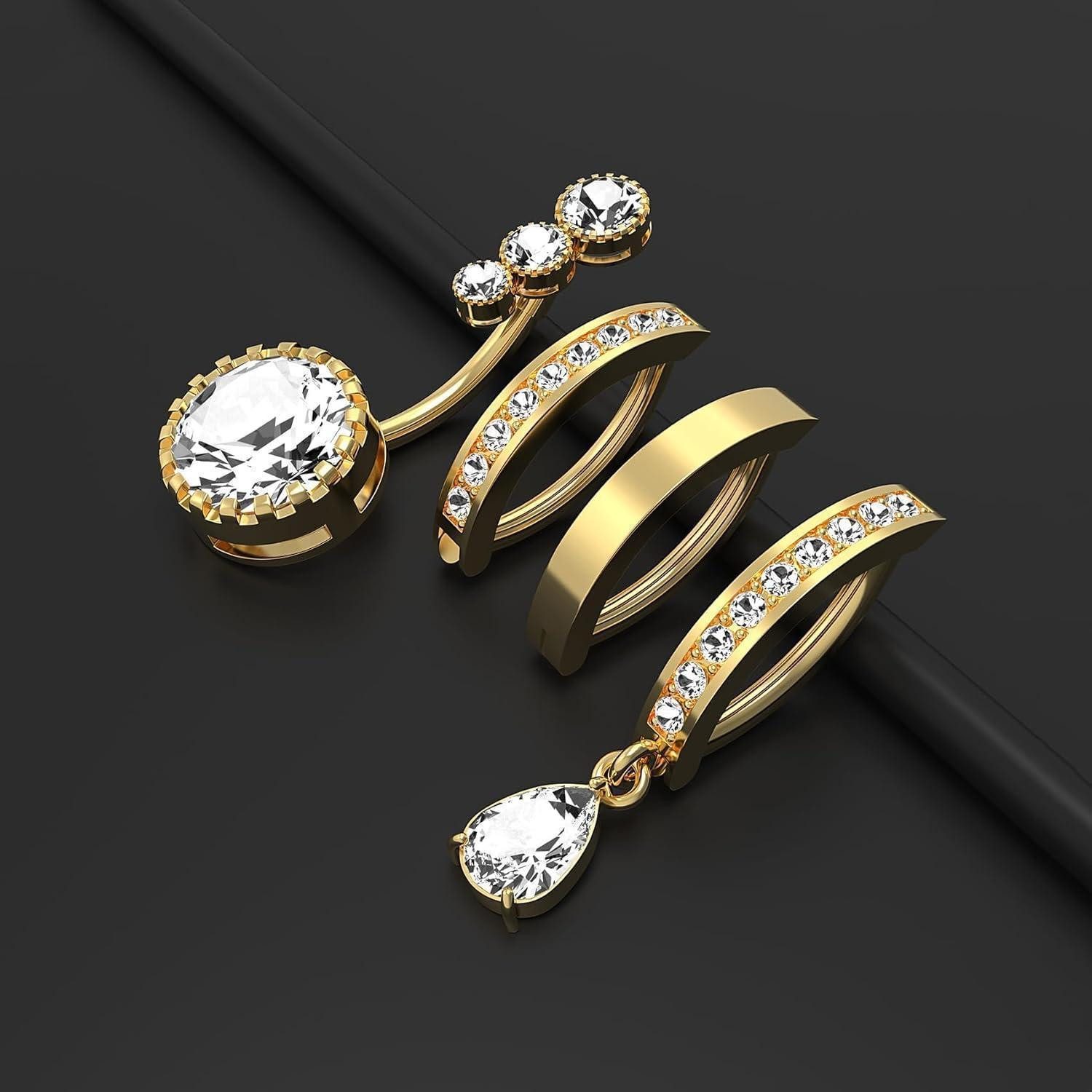 LuxusKollektion Schmuckset Bauchnabelpiercing Set Edelstahl Strass 10mm 12mm Silber Gold-4Pcs