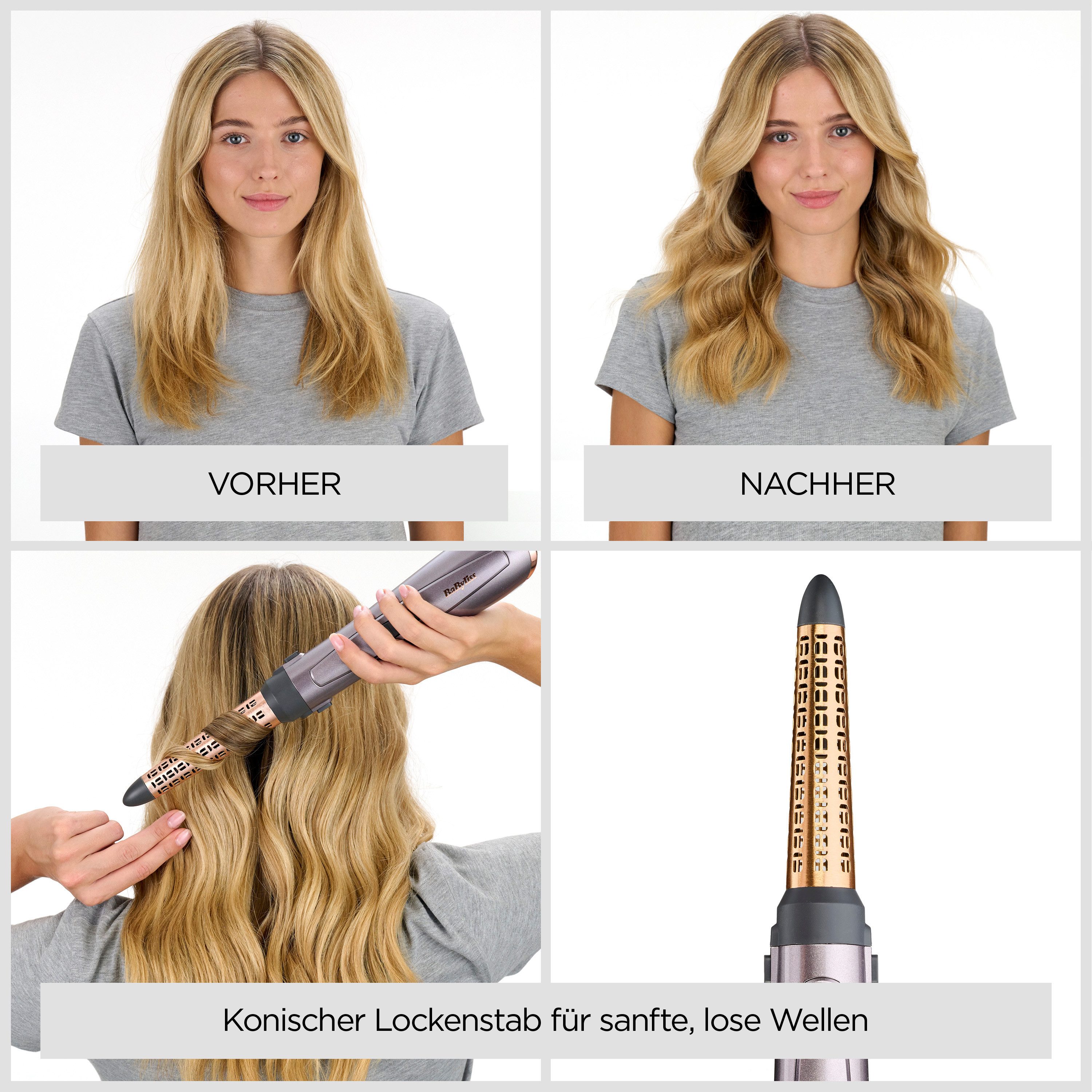 BaByliss Warmluftbürste Air Style 1000 Warmluftbürste mit 4 Aufsätzen, 1000W, AS136E, 4-in-1 Styler zum Föhnen, Glätten, Locken und für Volumen, Ionen
