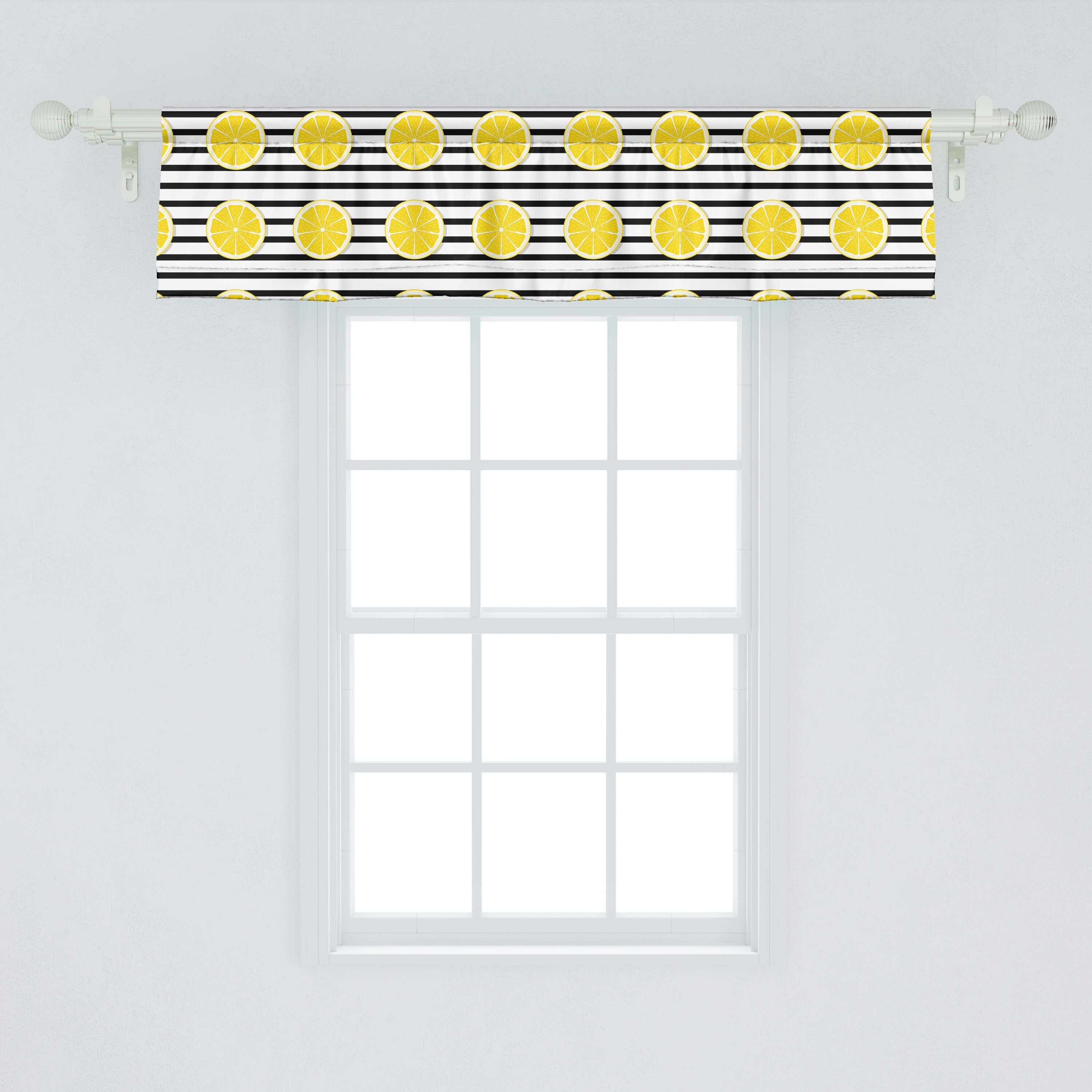 Scheibengardine Vorhang Scheiben Microfaser, Volant Kunst für Schlafzimmer Zitrusfrüchte Zitronen Dekor Abakuhaus, in Stangentasche, mit Küche