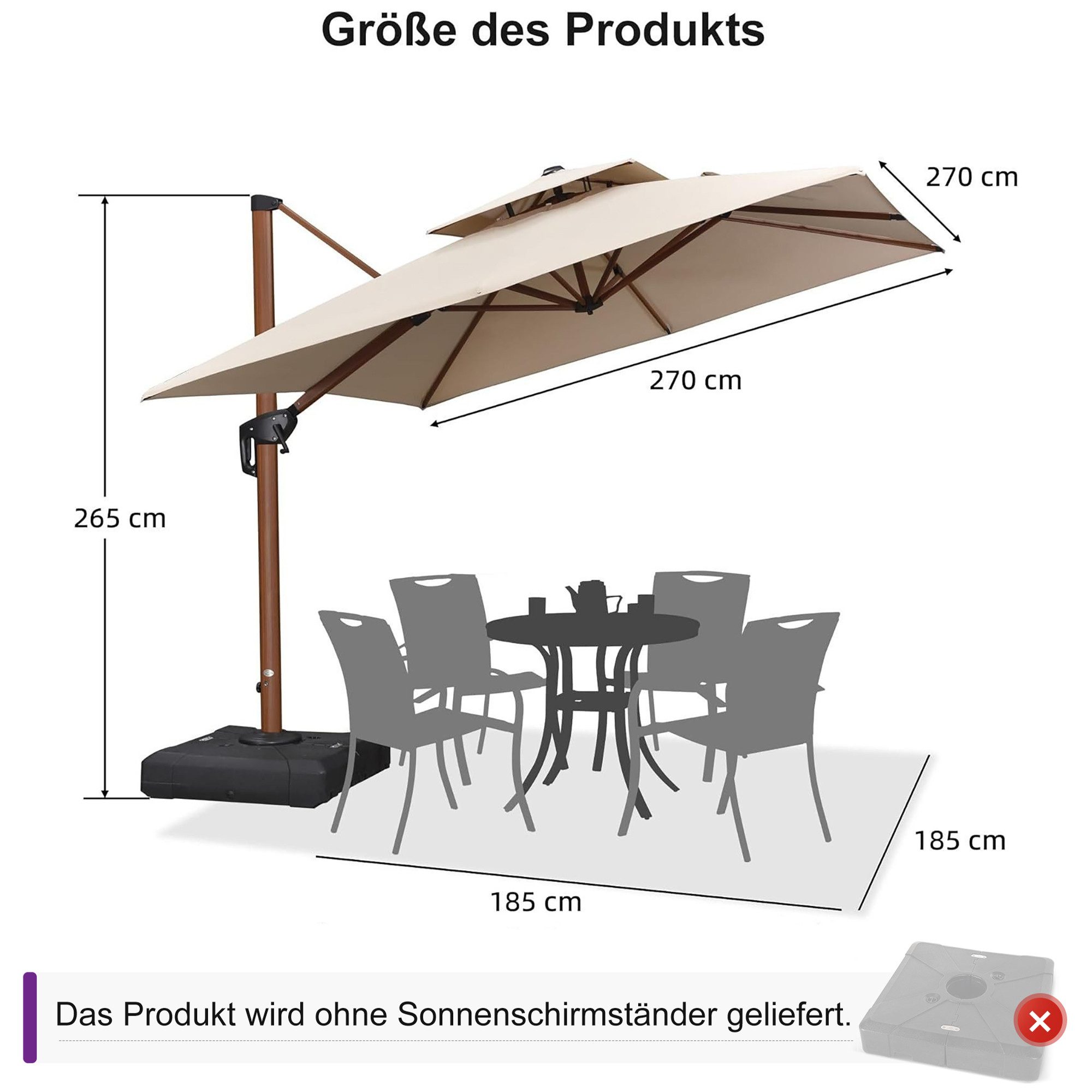PURPLE LEAF Ampelschirm Holzoptik Quadratischer Außenbereich günstig online kaufen