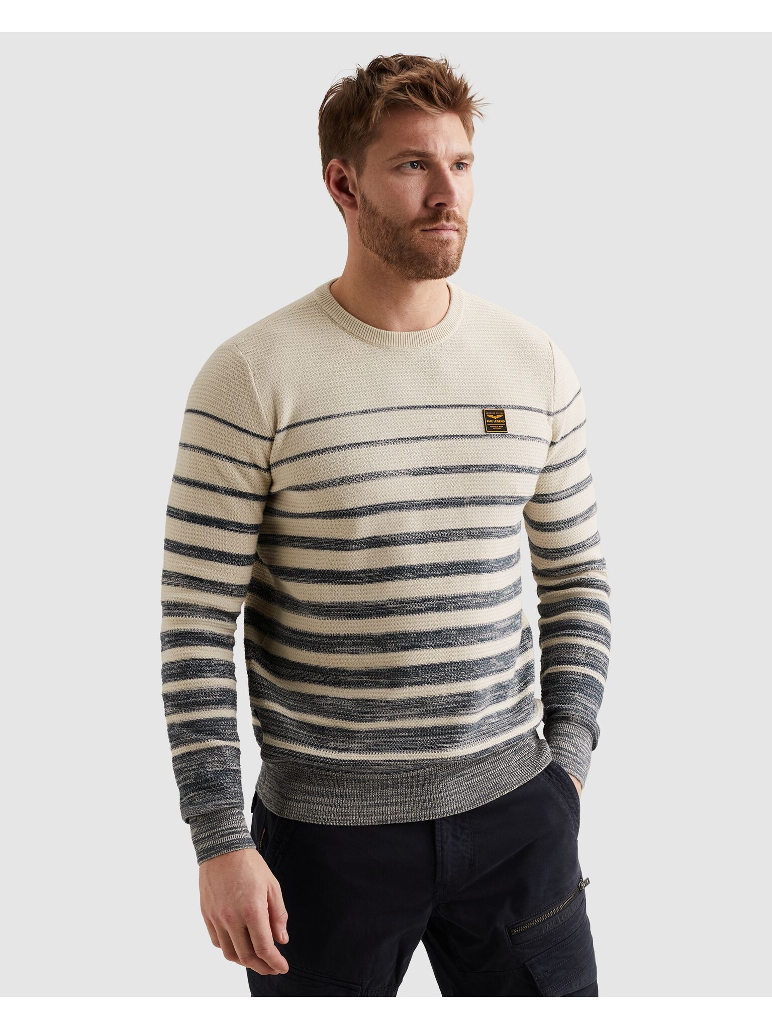 PME LEGEND Strickpullover RH Pullover structured stripe mit Logo Stickerei