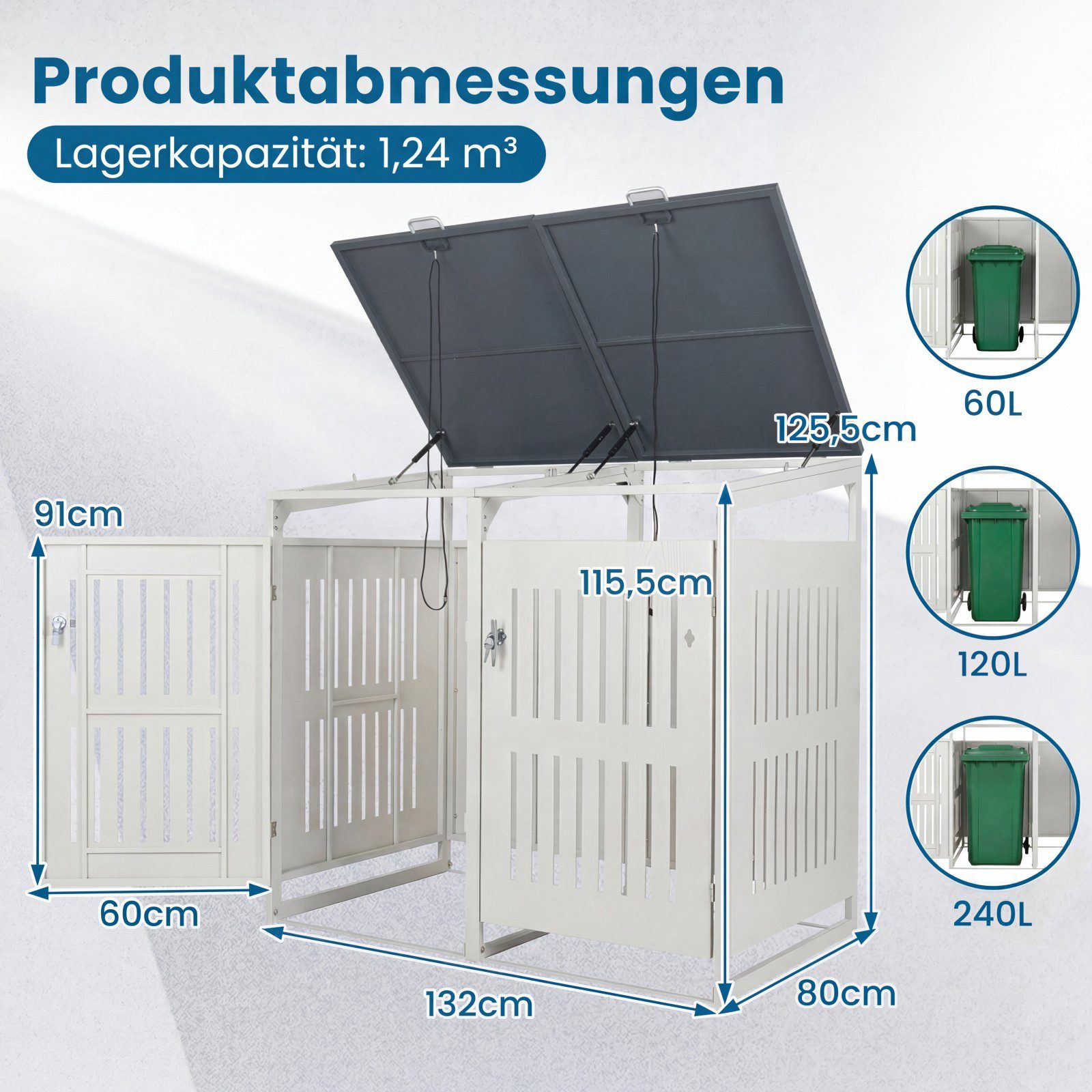 COSTWAY Mülltonnenbox (1 St), Abfalleimer für 2 Behälter, mit abschließbaren Türen