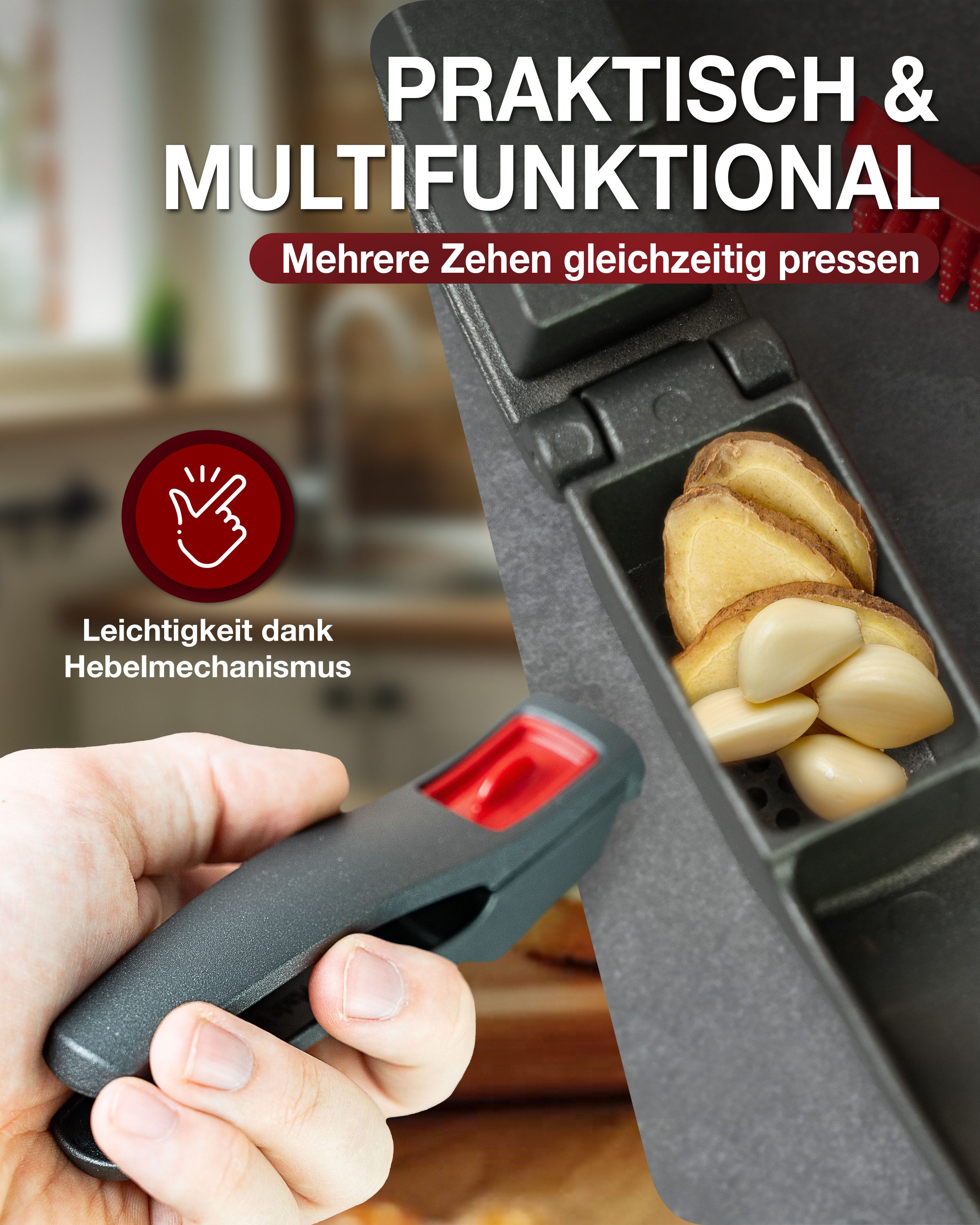 Thiru Knoblauchpresse Ideal für Ingwer, Zwiebeln & Kapern - Kein Schälen notwendig – Bild 5 von 5