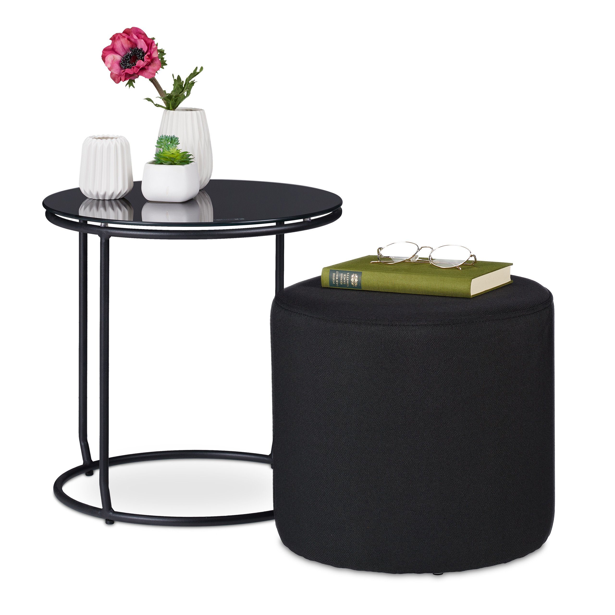 relaxdays Beistelltisch mit Hocker schwarz günstig online kaufen