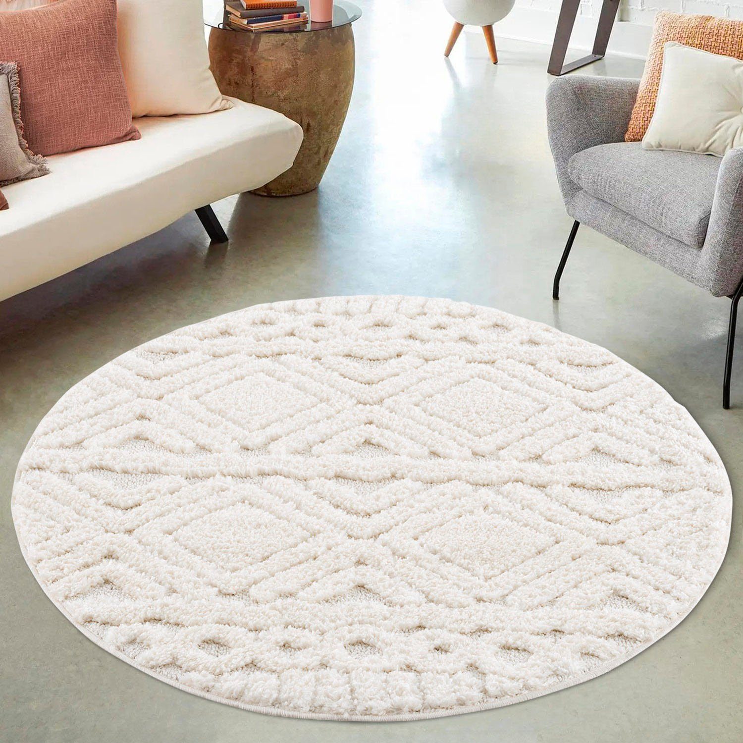 my home Hochflor-Teppich Andro, rund, Höhe: günstig online kaufen