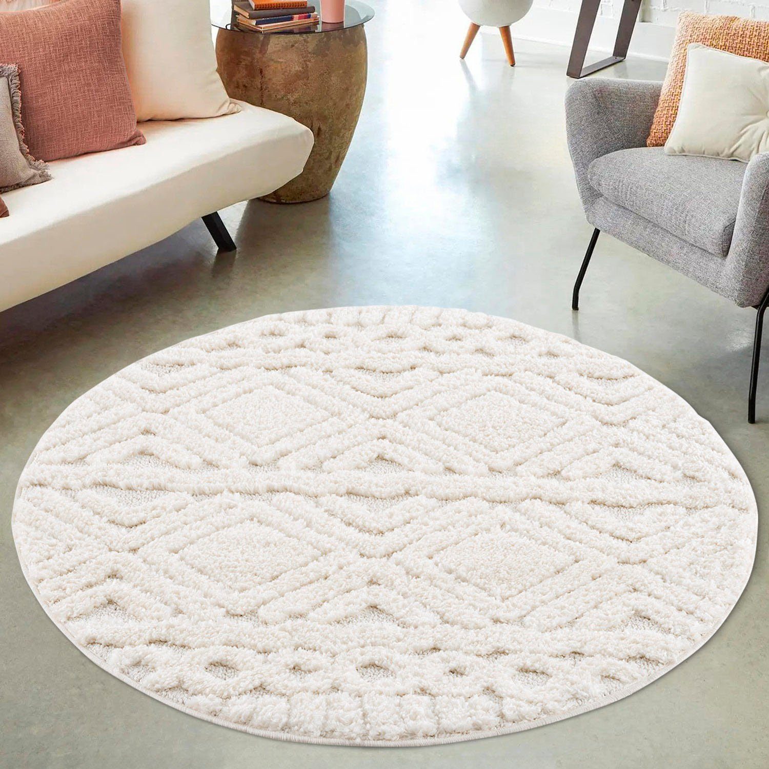 Hochflor-Teppich Andro, Home affaire, rund, Höhe: 20 mm, Boho Stil, weich, Hoch Tief Struktur, Wohnzimmer