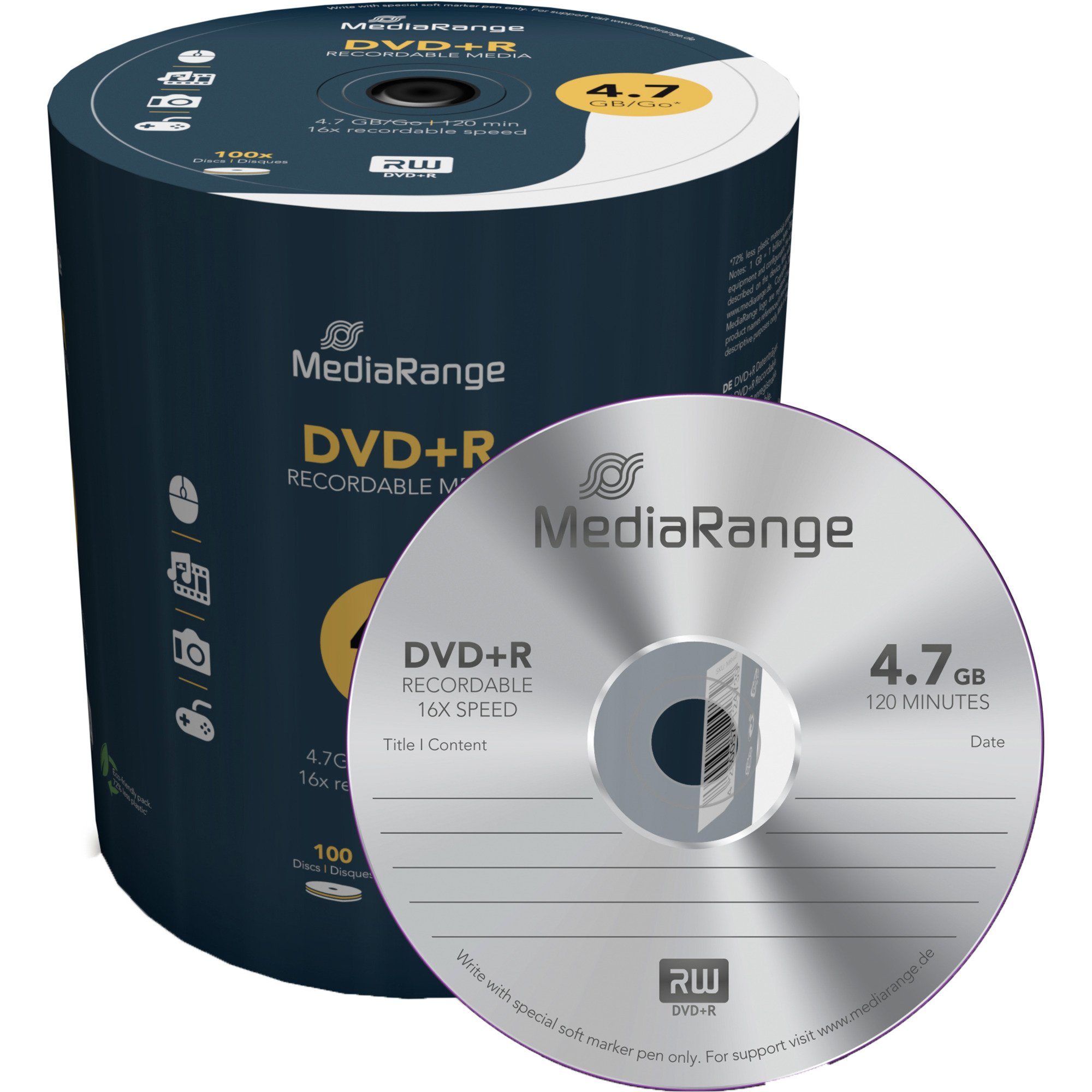 Mediarange DVD-Rohling MediaRange DVD+R 4,7 GB, DVD-Rohlinge, (16fach