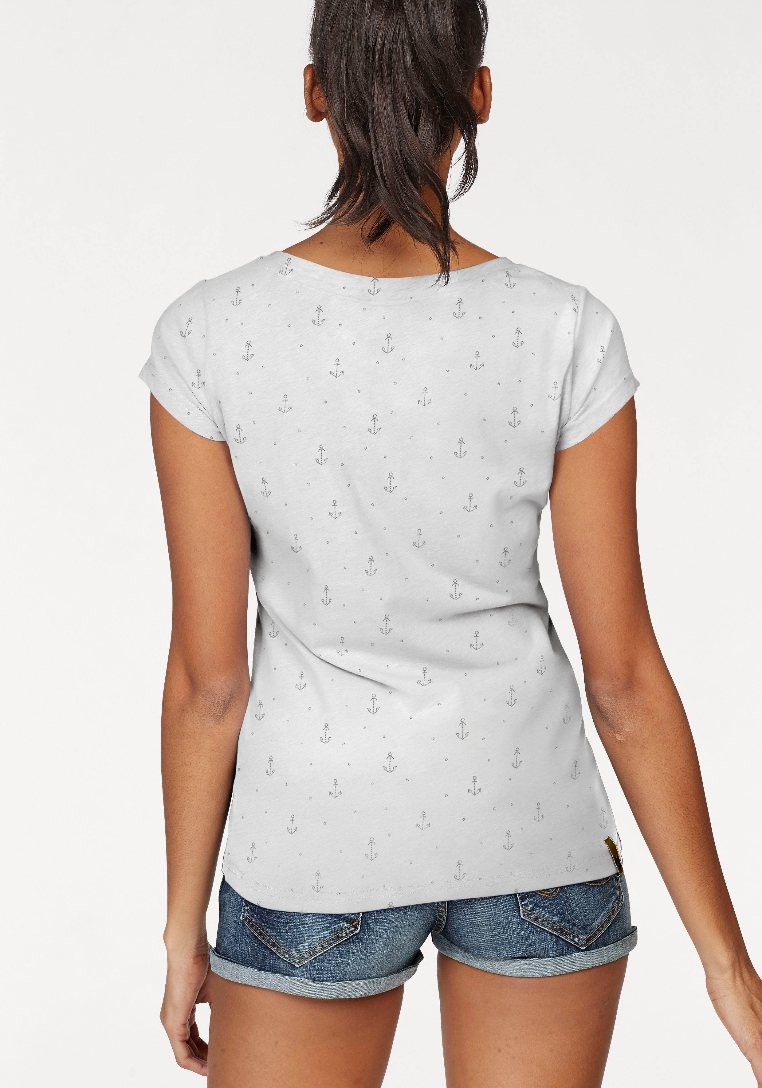 maritimen FLORAH T-Shirt ORGANIC Ragwear white Anker-Allover-Druck mit O A