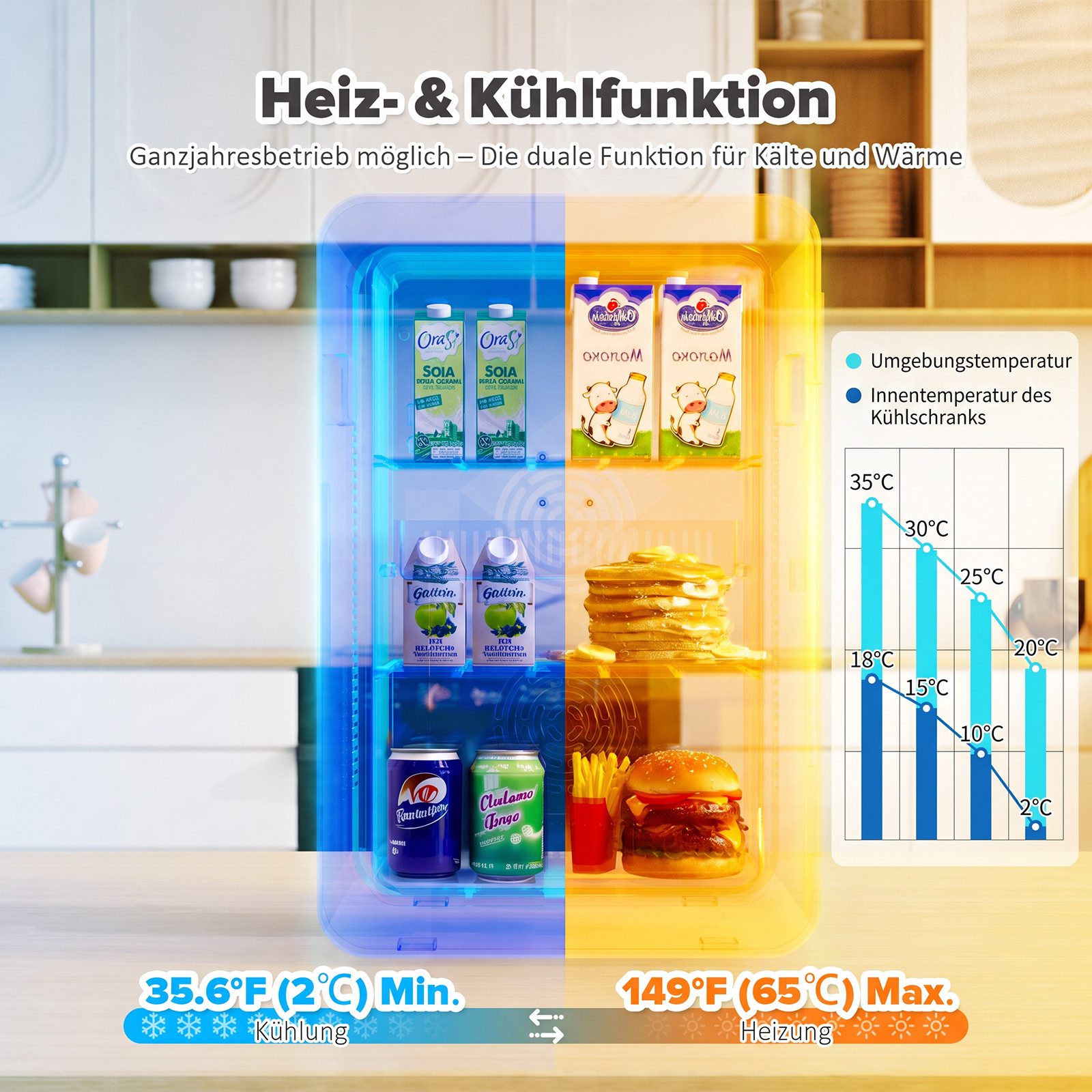 Rebonique Table Top Kühlschrank AQ-22L, 15L/21 Dosen Mini Kühlschrank, 17°C unter Umgebungstemperatur - 65°C
