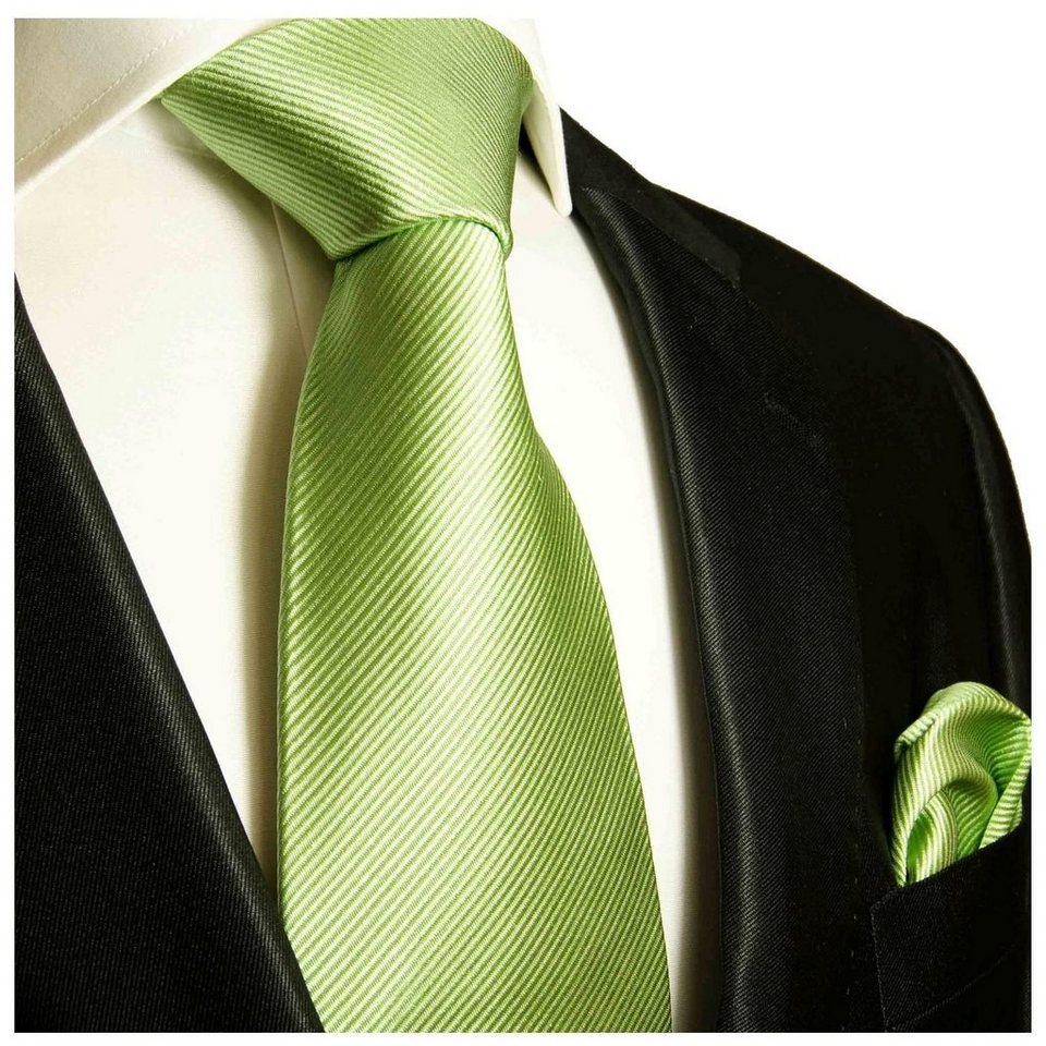 Paul Malone Krawatte Herren Seidenkrawatte und Tuch modern uni 100% Seide  (Set, 2-St., Krawatte mit Einstecktuch) Schmal (6cm), grün 504