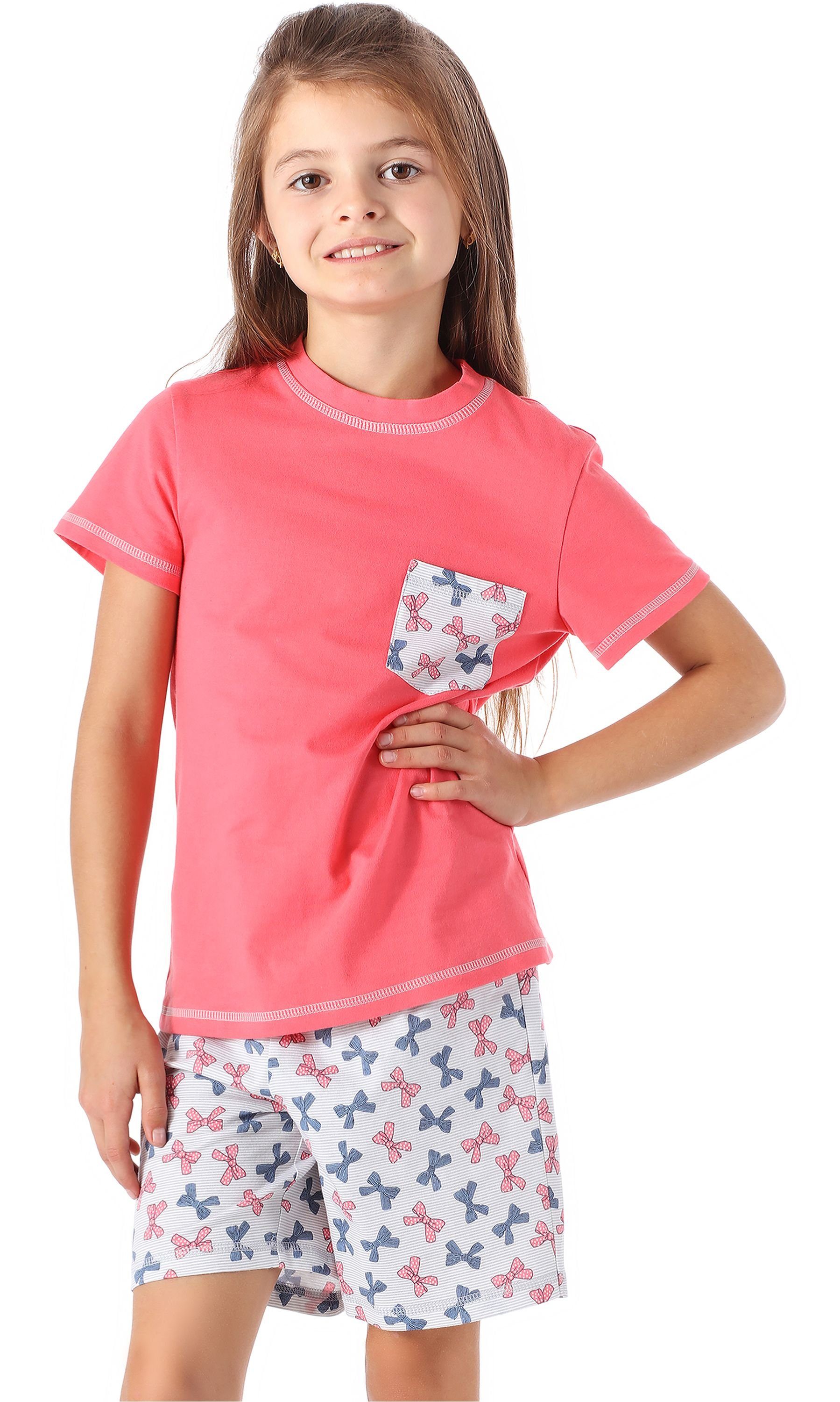 Mädchen Korallenrot/Bögen Merry Kurz MS10-292 Set Style Schlafanzüge Schlafanzug aus Pyjama Baumwolle