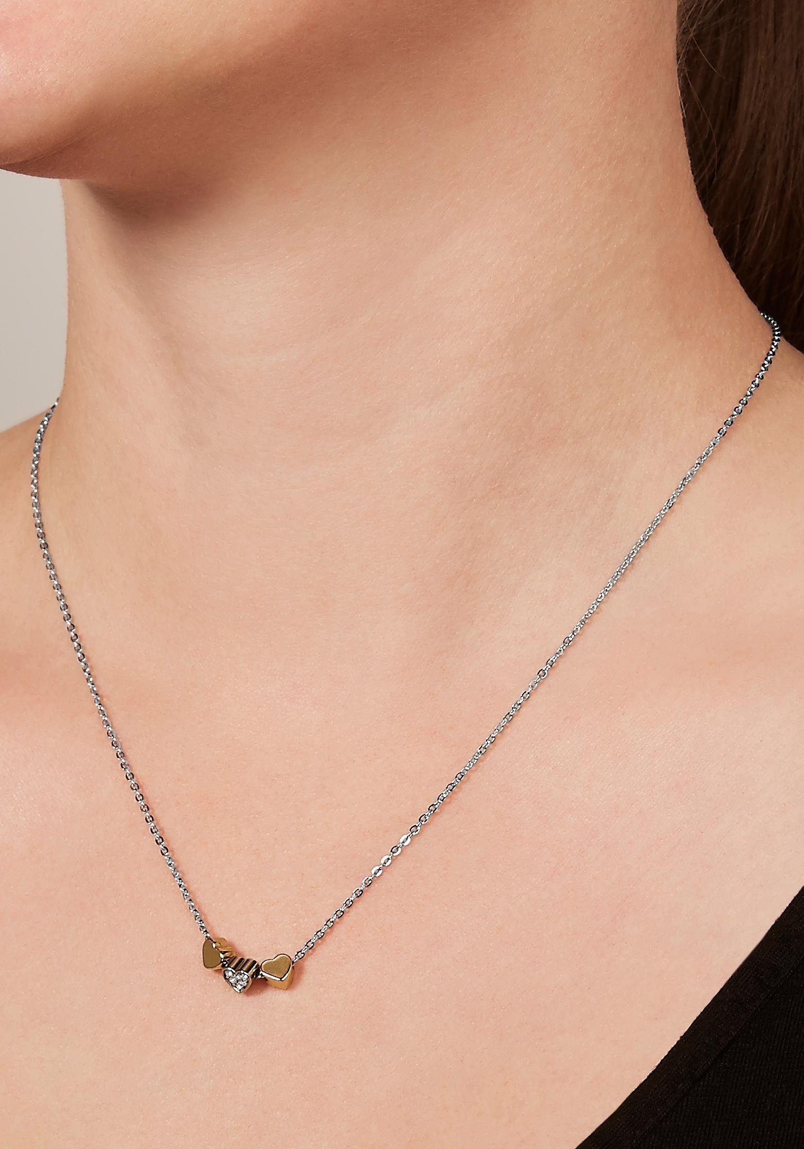 Fossil Herzkette Schmuck Geschenk Edelstahl Halskette VINTAGE MOTFIS, mit Glasstein