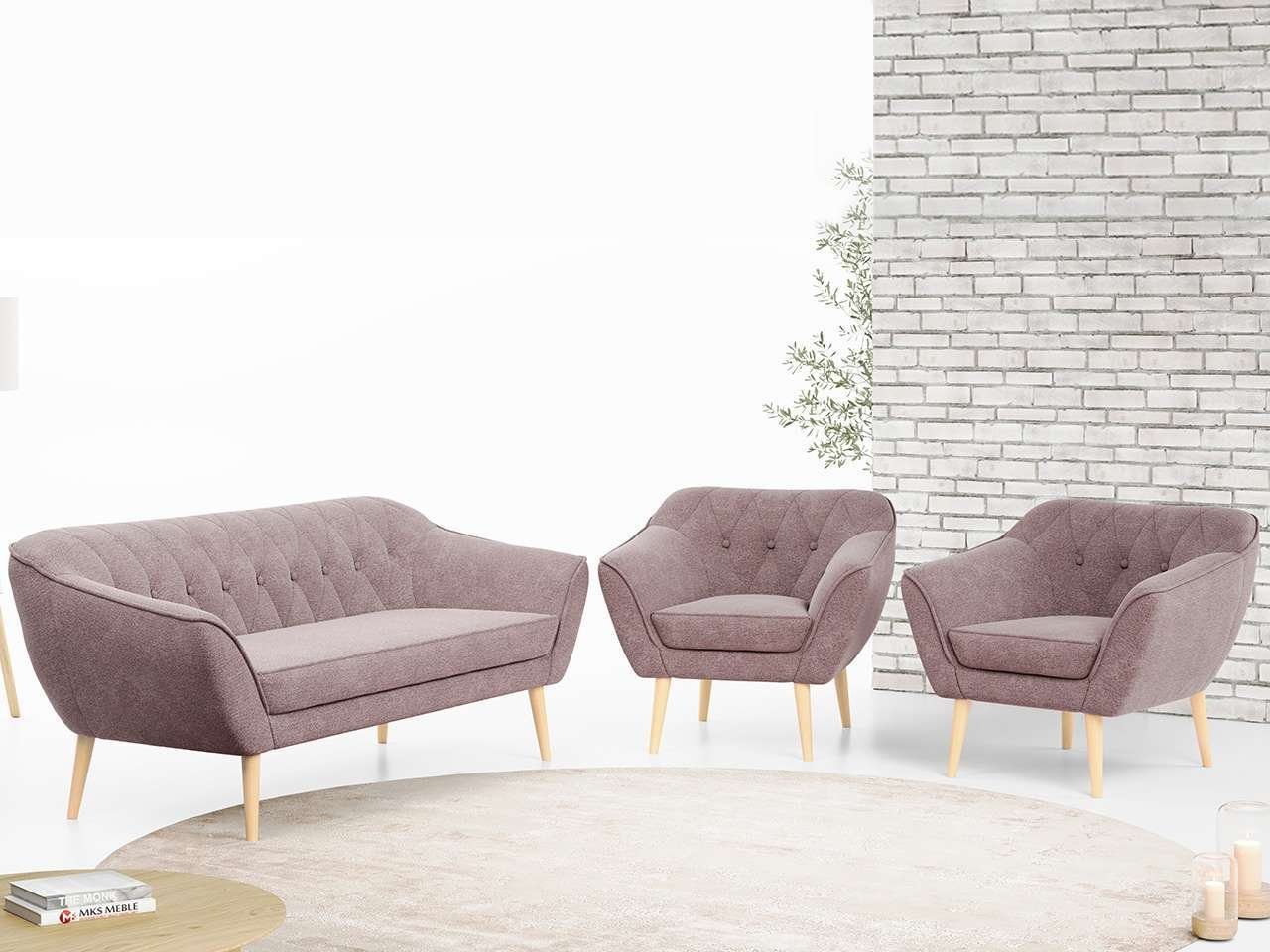 MKS MÖBEL Sofa PIRS 3 1 1, mit Relaxfunktion, Moderne Sofa Set, Skandinavische Deko Rosa Matana