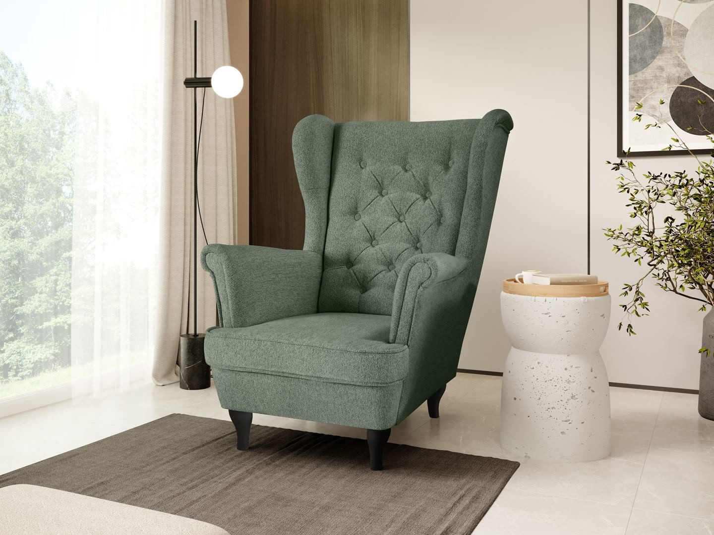 Beautysofa Ohrensessel Sessel FALCO, Grün (Raven77), Wenge